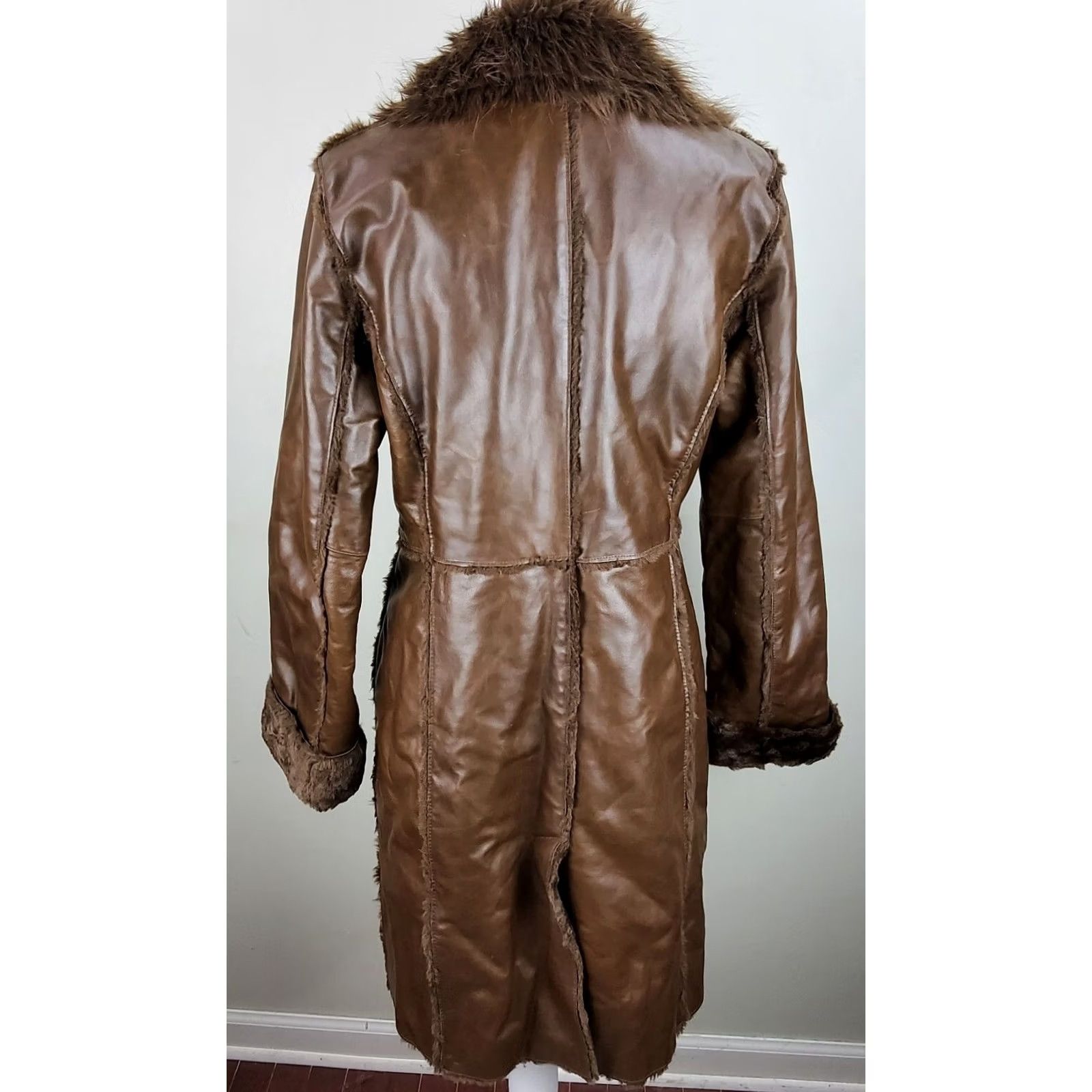 Vintage VINTAGE Kenneth Cole Reaction Leather Faux Fur Lined Jacket Coat Brown M Women Size M / US 6-8 / IT 42-44 - 6 Thumbnail