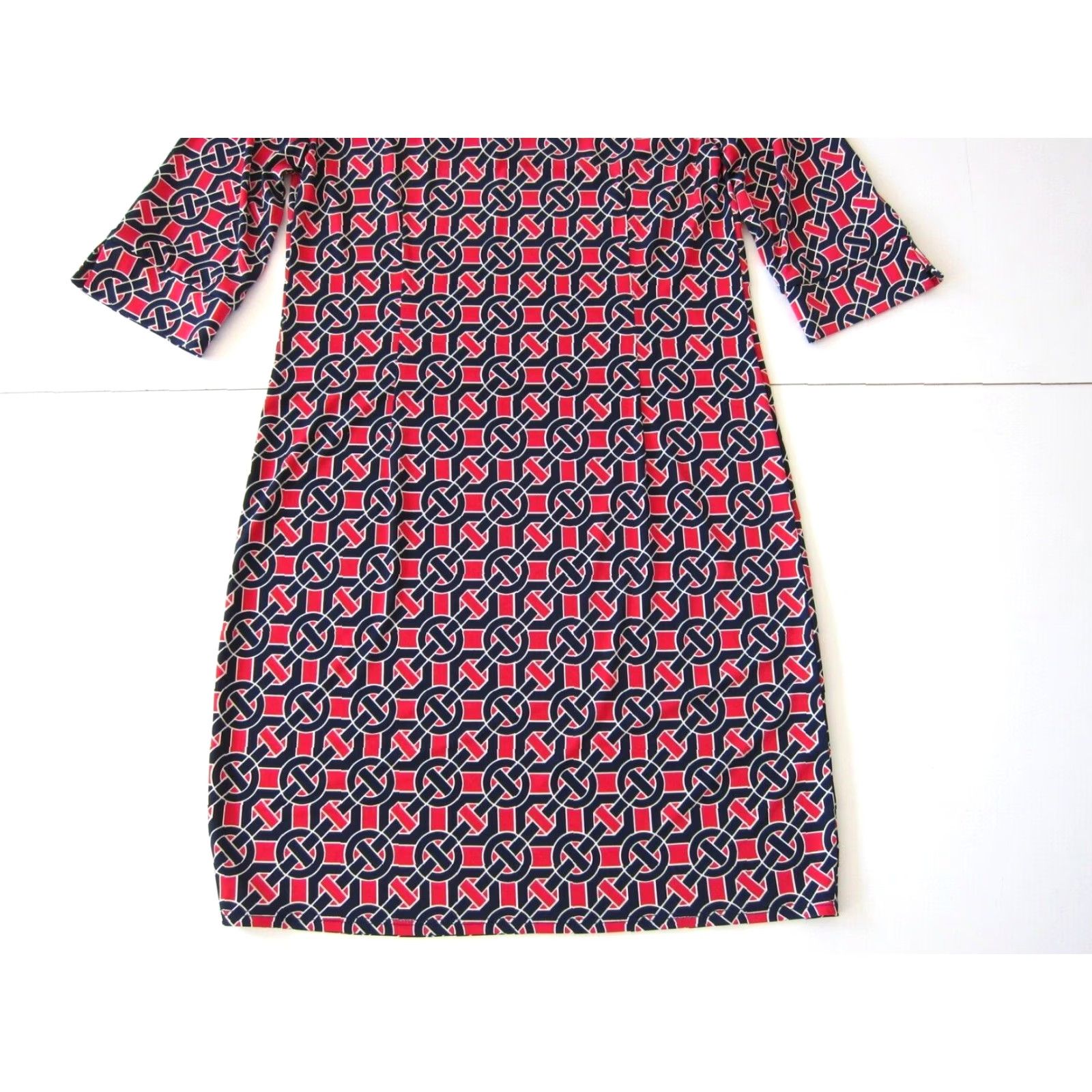 Vintage Laundry By Design Red Blue Geometric Stretch 3/4 Sleeve Shift Tunic Dress Size 4 Size S / US 4 / IT 40 - 7 Thumbnail