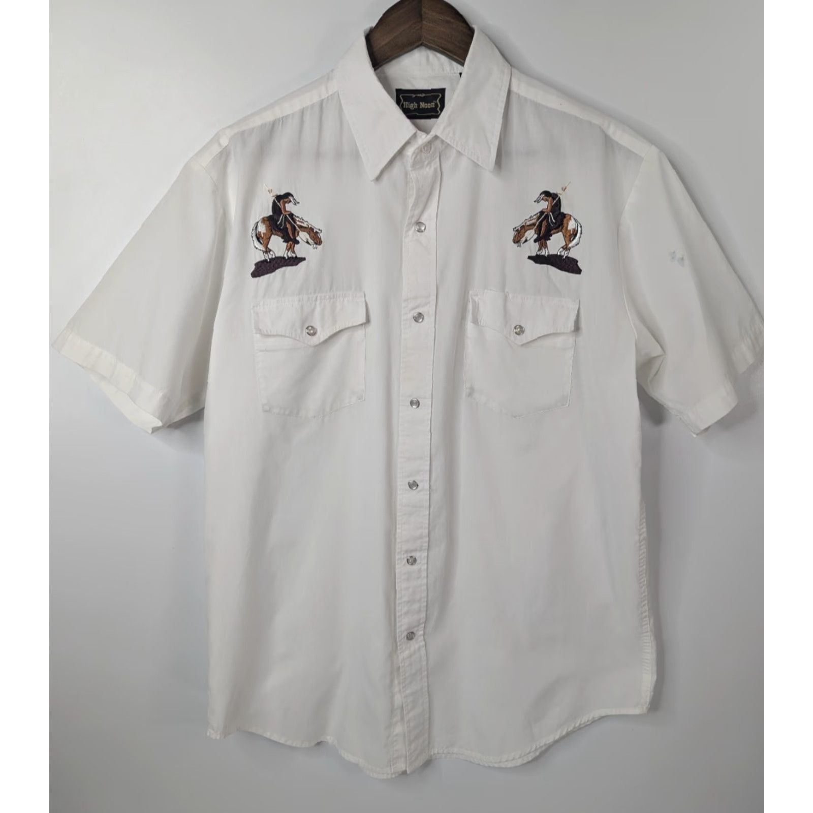 Vintage VINTAGE Pearl Shirt Men's M Short Sleeve Cowboy Embroidered White Cotton Polyester Blend Snap Button-Up Size US M / EU 48-50 / 2 - 4 Thumbnail