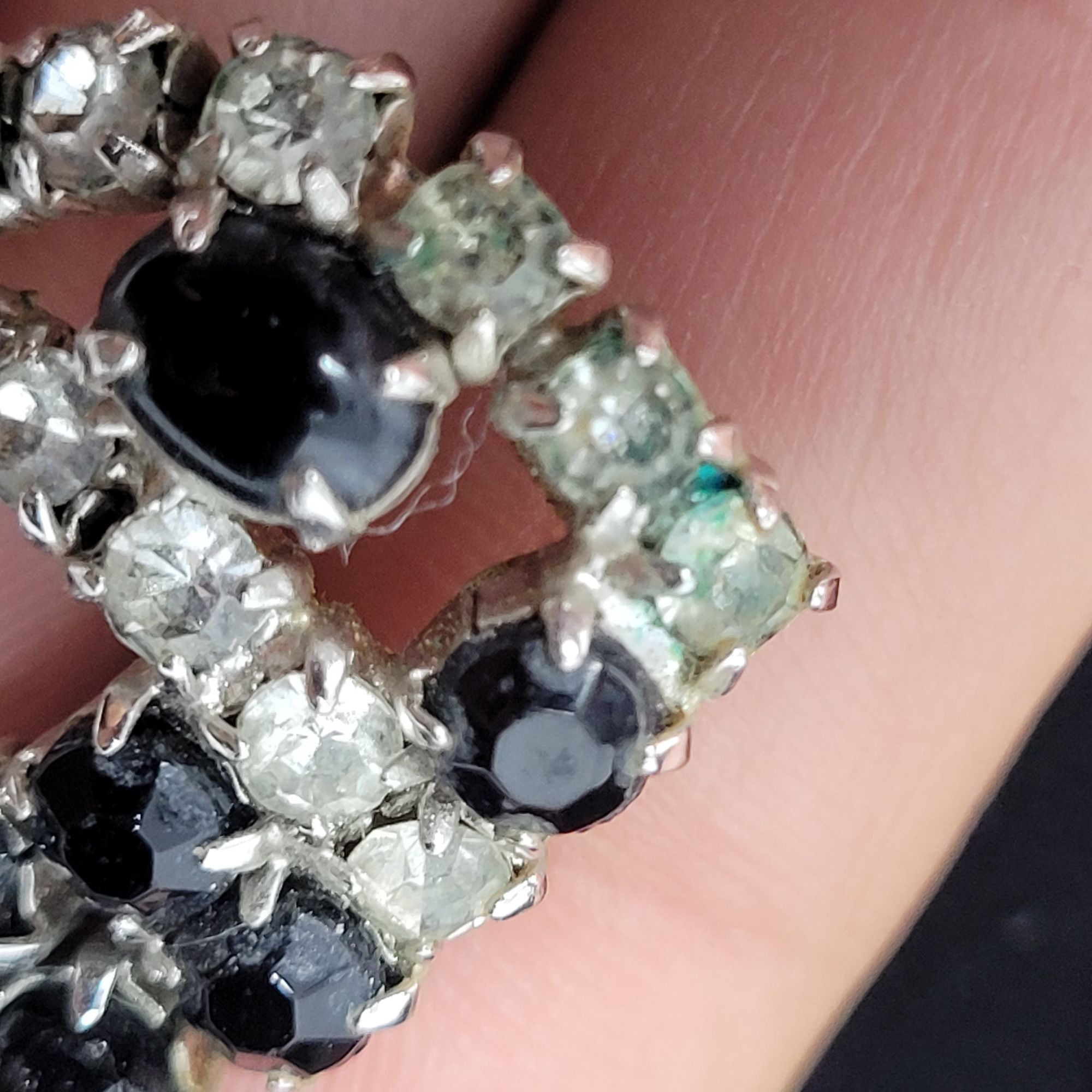 Vintage Vtg 40s Art Deco Black Rhinestone Clip-On Earrings Abstract Size ONE SIZE - 5 Thumbnail