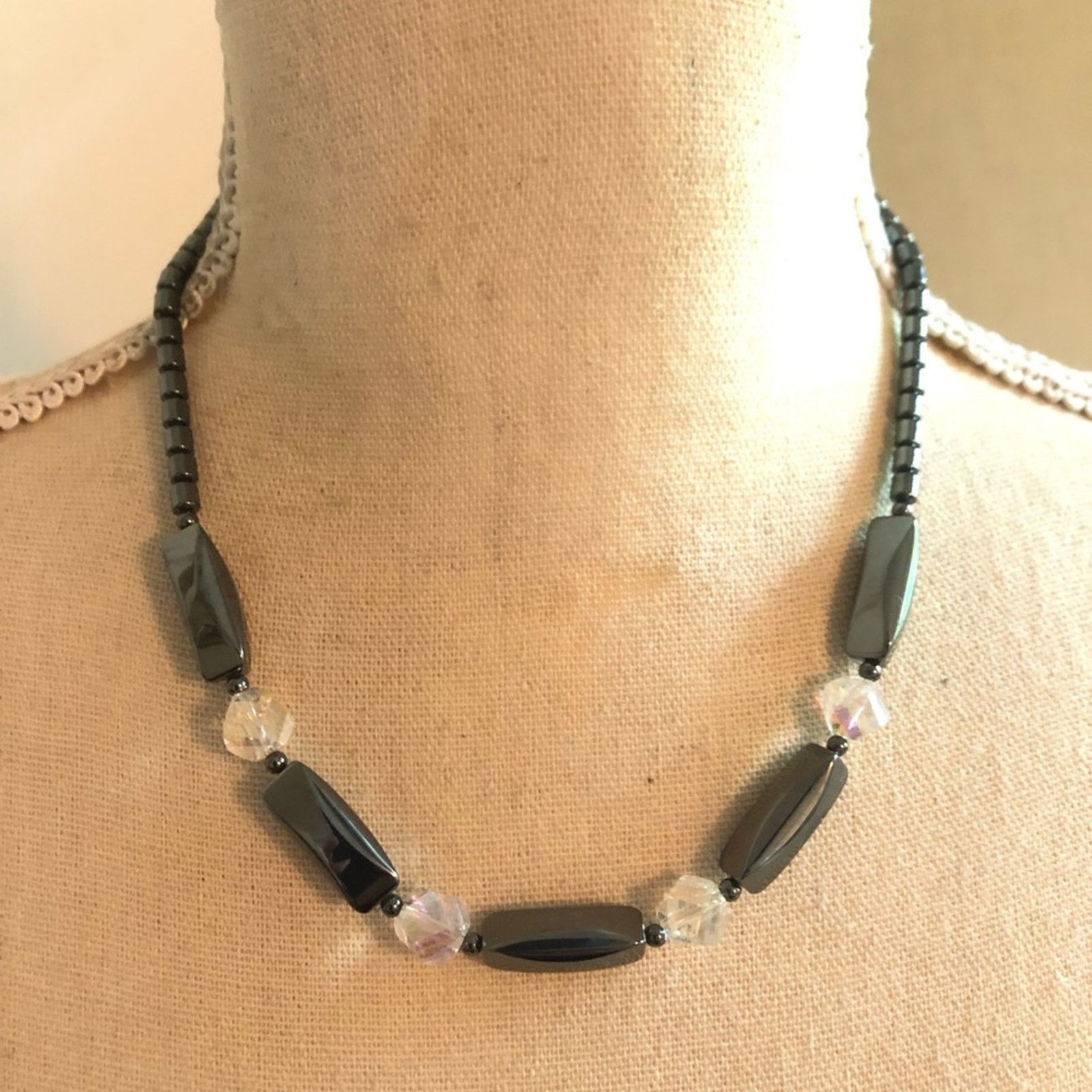 Vintage Vintage gorgeous hematite and crystal necklace Size ONE SIZE - 1 Thumbnail