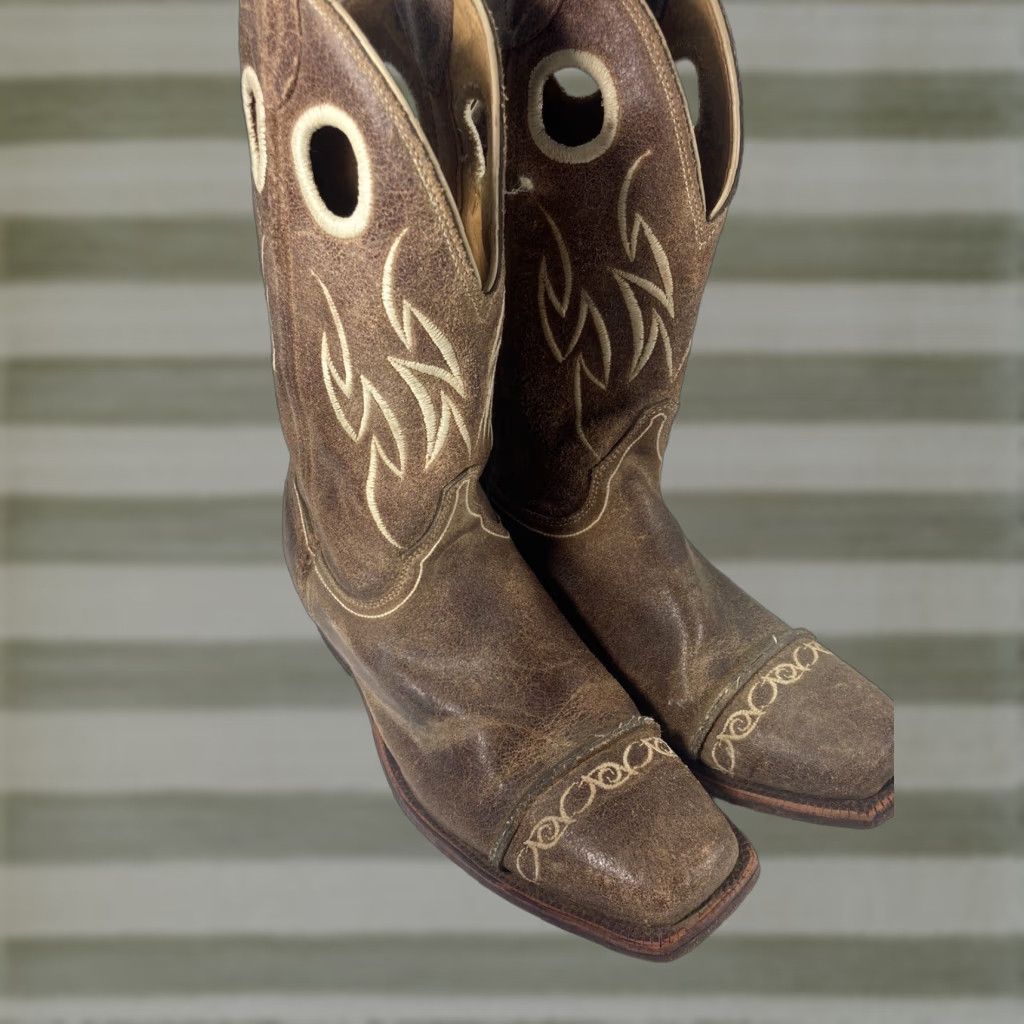 Justin Boots Justin Bent Rail Boots Women Size Brown Suede Leather Square Toe BRL628 Western Boots Cowgirl USA Mens Womens Girls Boys Size US 9 / IT 39 - 1 Thumbnail