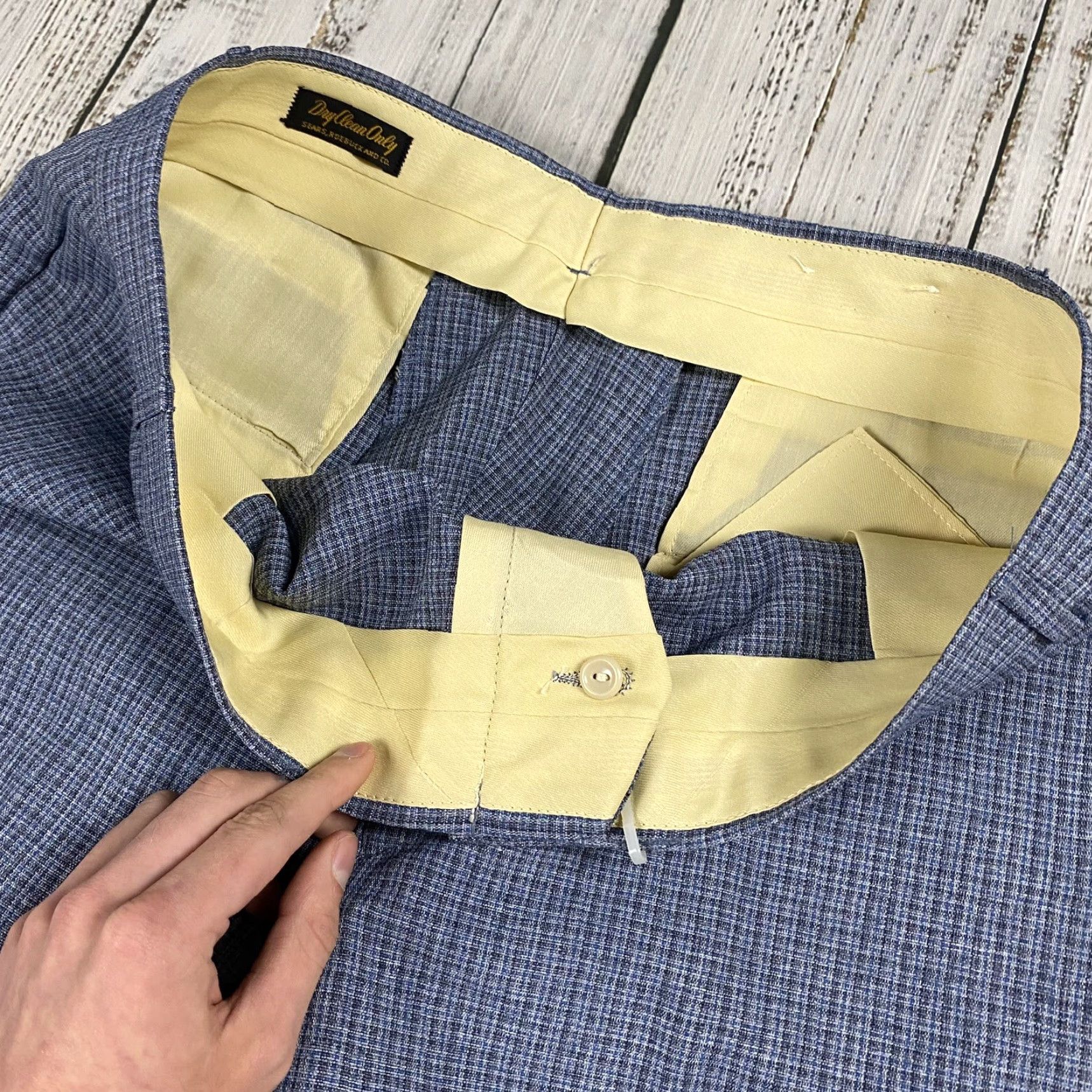 Sears VTG NWT SEARS COMFORT LEISURE SUIT 60S 70S BLUE POLYESTER PLAID 38 PANTS DISC0 Size 38R - 4 Thumbnail