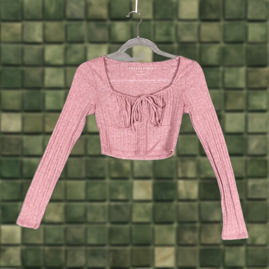 Aeropostale Aeropostale Womens S Pink Rayon blend Long Sleeve cropped Milkmaid Knit Top Size S / US 4 / IT 40 - 1 Thumbnail