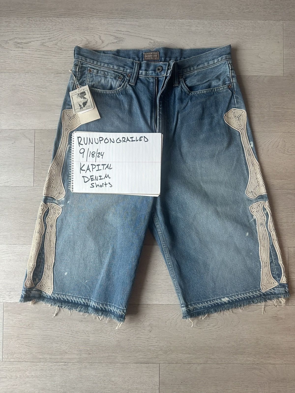 Japanese Brand × Kapital × Kapital Kountry Kapital 14oz Denim 5P Short Pants (Bone Embroidery) Size US 32 / EU 48 - 1 Thumbnail