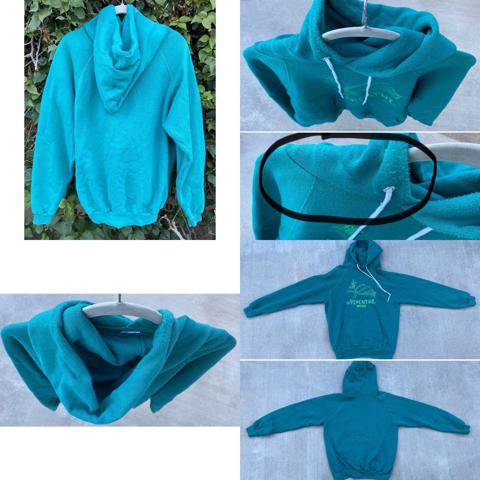 Hanes VINTAGE Hanes Nepenthe Big Sur Raglan Hoodie Sweatshirt Pullover Sweater Jumper Size L Green Graphic Print Men Hoodie Pullover 90s Mens Size US L / EU 52-54 / 3 - 10 Thumbnail