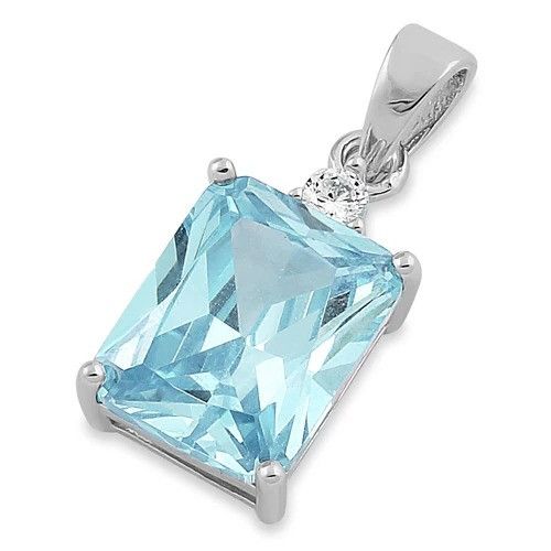 Sterling Silver Sterling Silver Rectangular Aquamarine CZ Pendant Size ONE SIZE - 1 Thumbnail