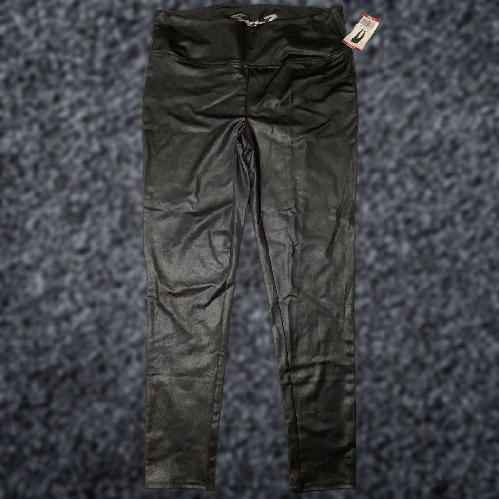 Vintage Seven7 Faux Leather Legging Womens XL Black High Rise Stretch Pants X-Large New Size 40" / US 18 - 1 Thumbnail