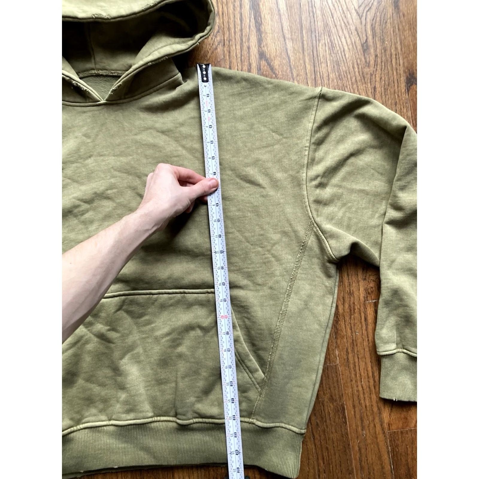 Zara ZARA Hoodie Mens Size M Oversized Olive Green Sweatshirt Boxy Distressed Hooded Pockets All Seasons Casual Pullover Size US M / EU 48-50 / 2 - 6 Thumbnail