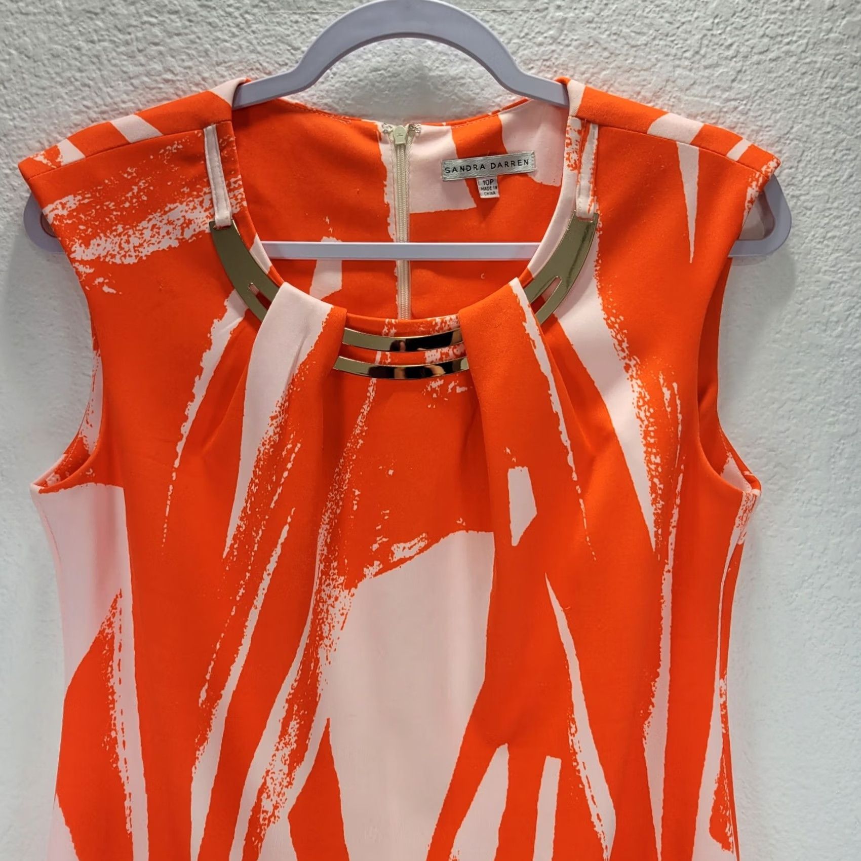Vintage Sandra Darren Red White Abstract Sheath Mini Dress Sleeveless Zip 10P XS? Size L / US 10 / IT 46 - 4 Thumbnail