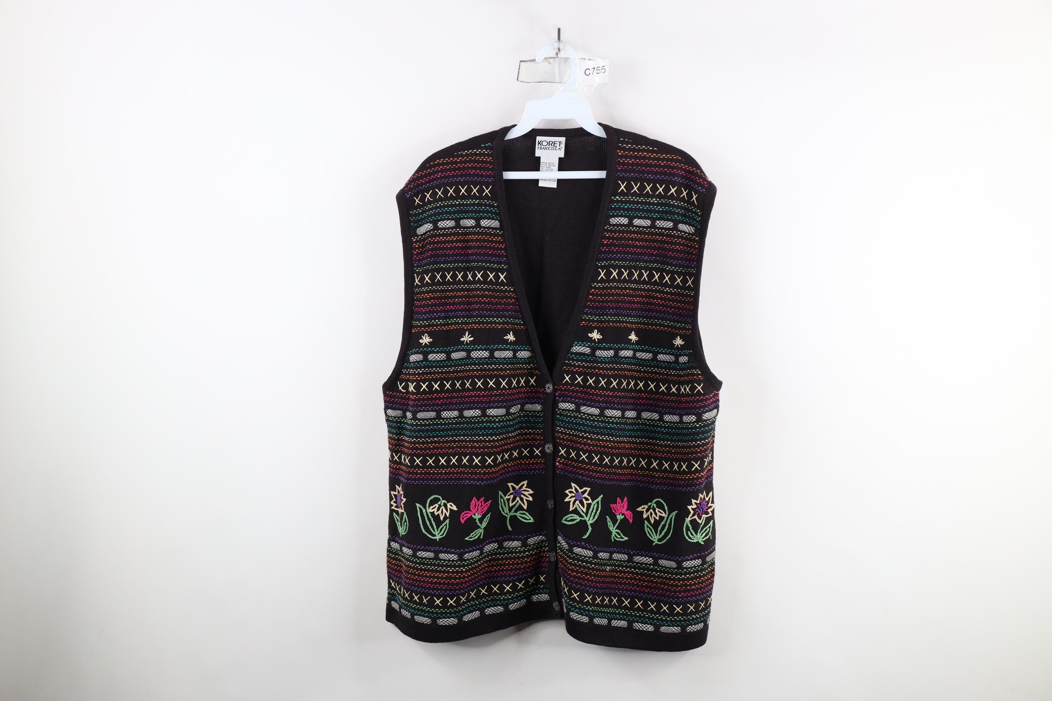 Vintage Vintage 90s Streetwear Embroidered Knit Flower Sweater Vest Size L / US 10 / IT 46 - 1 Thumbnail
