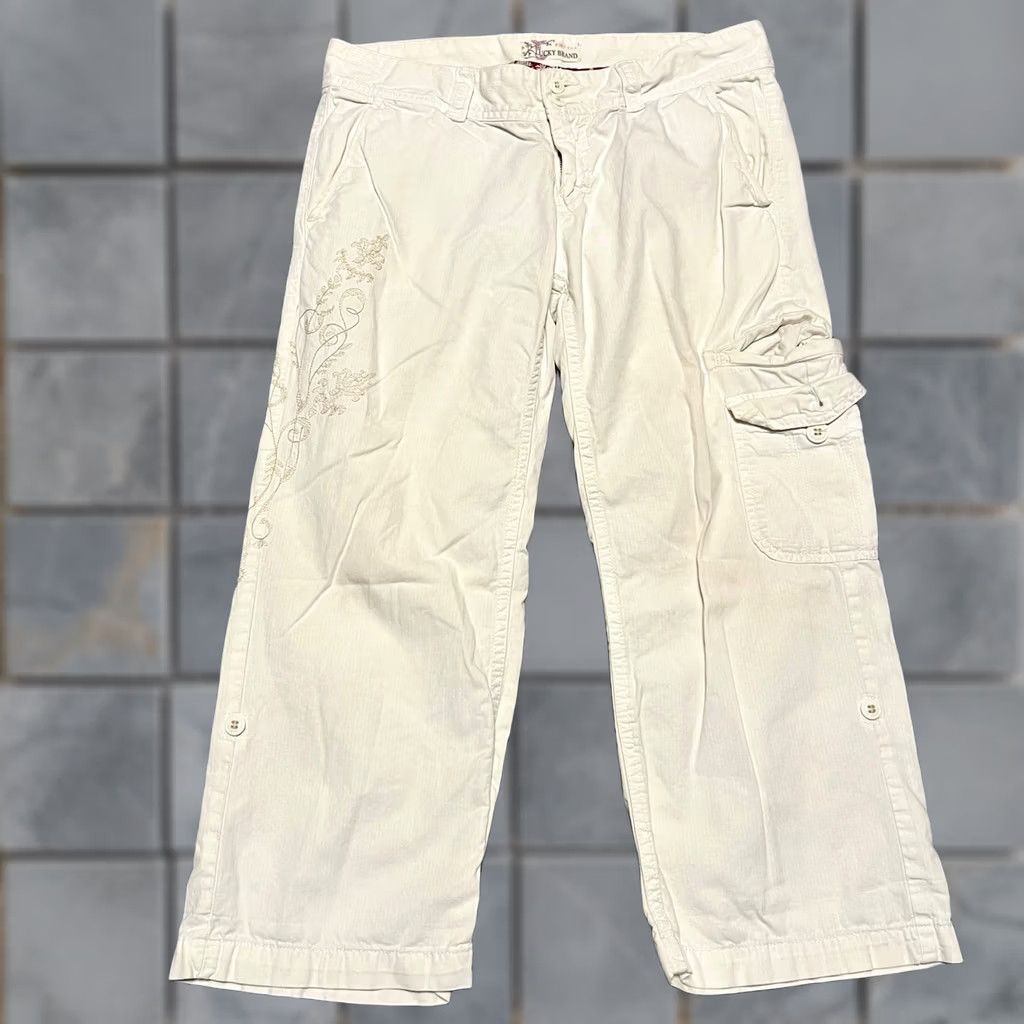 Lucky Brand Lucky Brand Pants Women 30x23 Floral Embroidered Cargo Capri Crop White 33 Regular Women Mens Girls Size 24" / US 00 / IT 34 - 1 Thumbnail