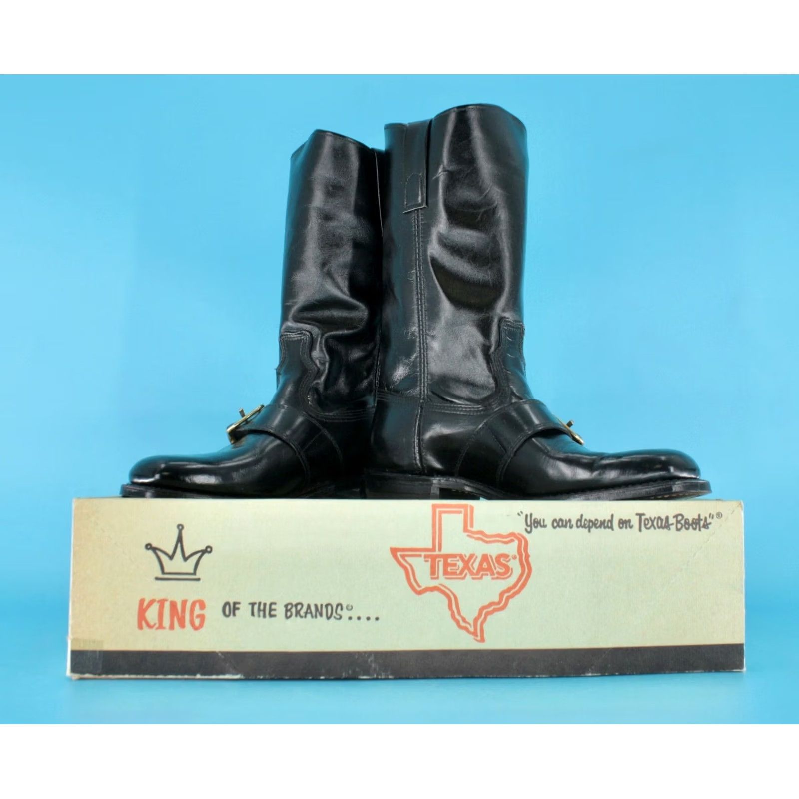 Vintage Texas Boots Men’s 70s VTG NOS Black Leather Boot 7.5 D 1970s Engineer Captoe Style Size US 8 / EU 41 - 2 Thumbnail