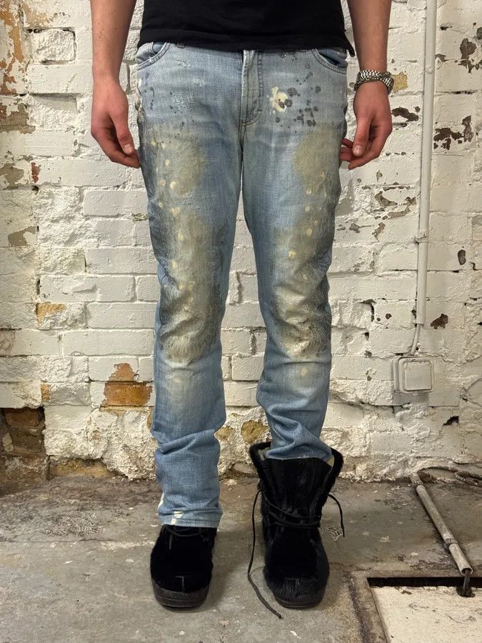 Roberto Cavalli AW2007 Cavalli Light Jeans Denim Distressed Gold Embroidered Jeans Size 26" / US 2 / IT 38 - 2 Thumbnail