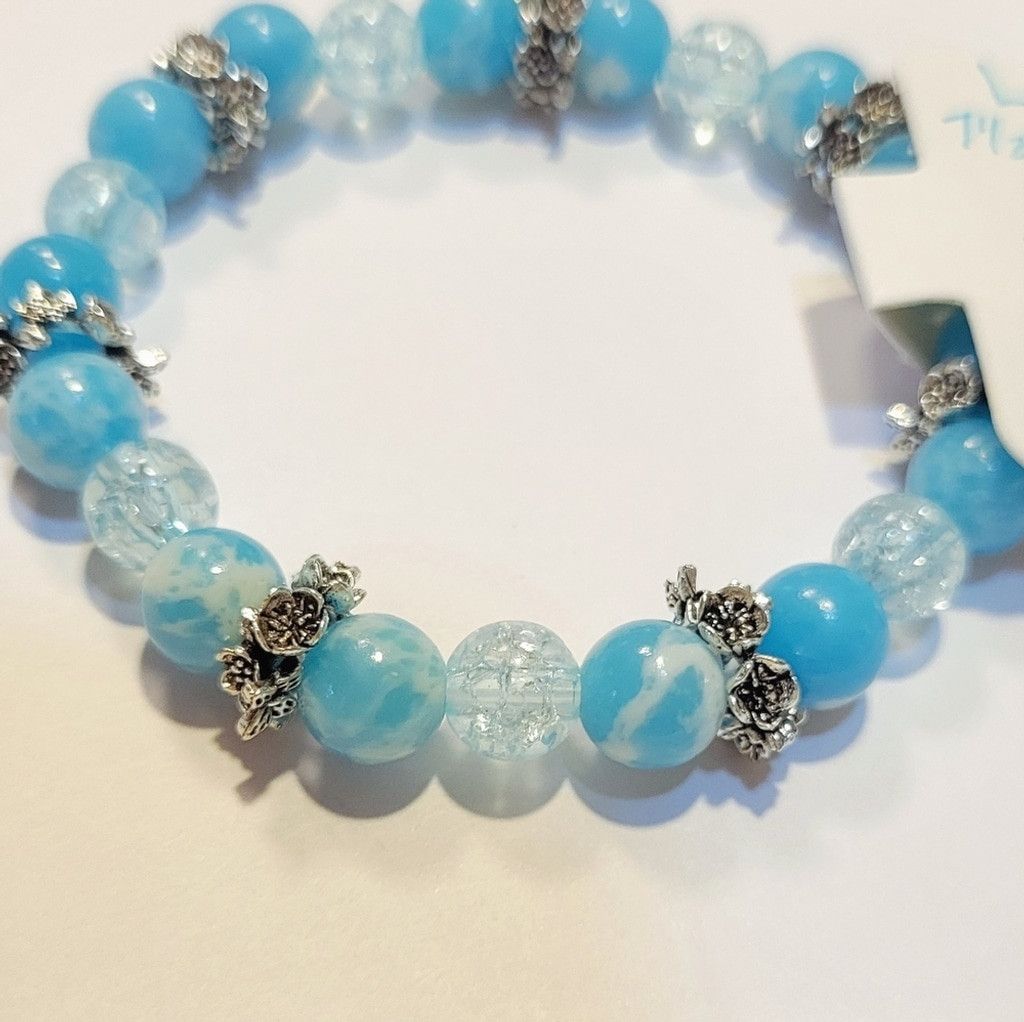Handmade Rare Natural Gemstone Larimar Beaded Bracelet 7.5" Size ONE SIZE - 3 Thumbnail