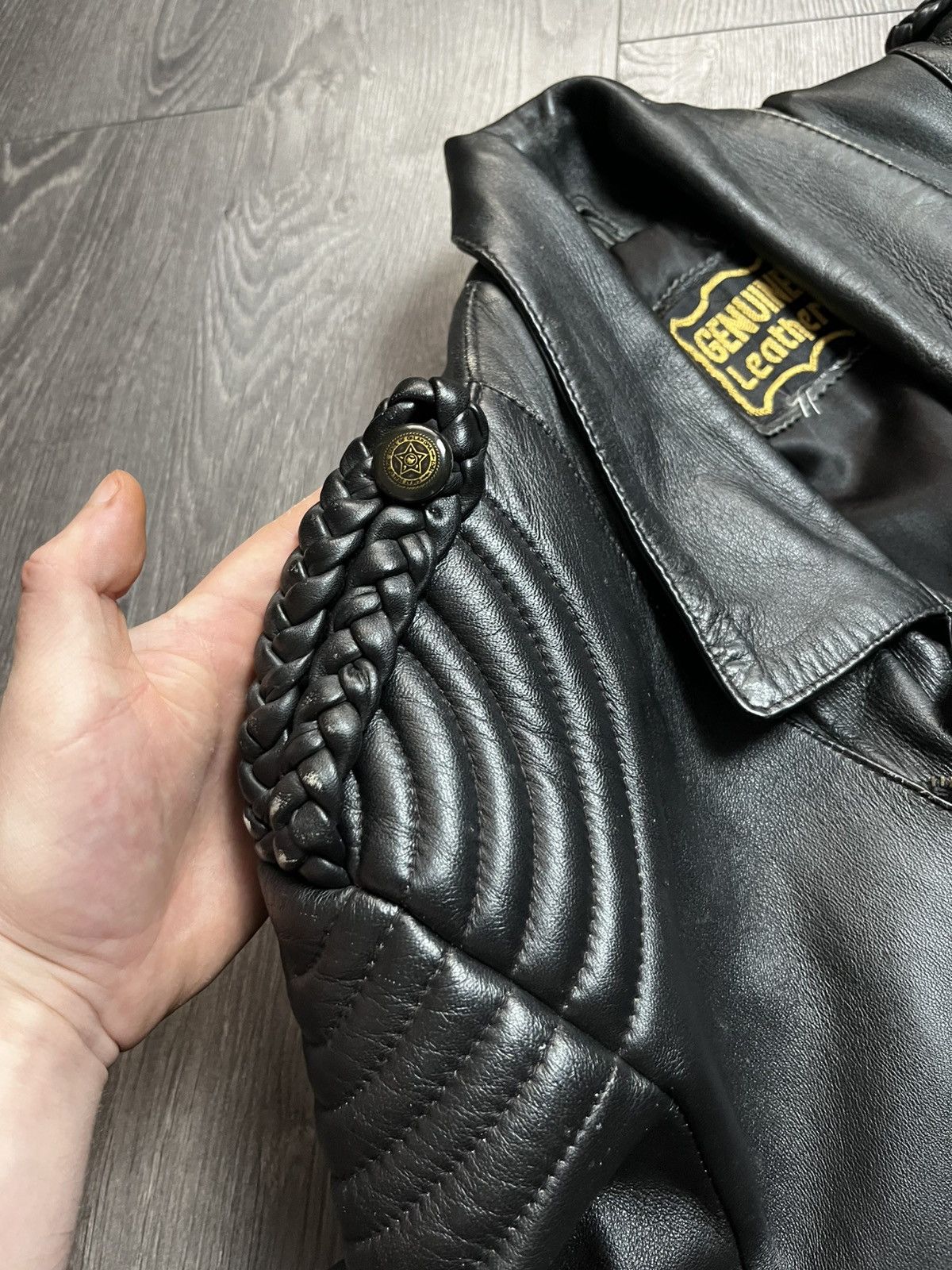 Genuine Leather Vintage 1990s Archival Leather Moto Jacket Oklahoma Buttons Size US M / EU 48-50 / 2 - 8 Thumbnail
