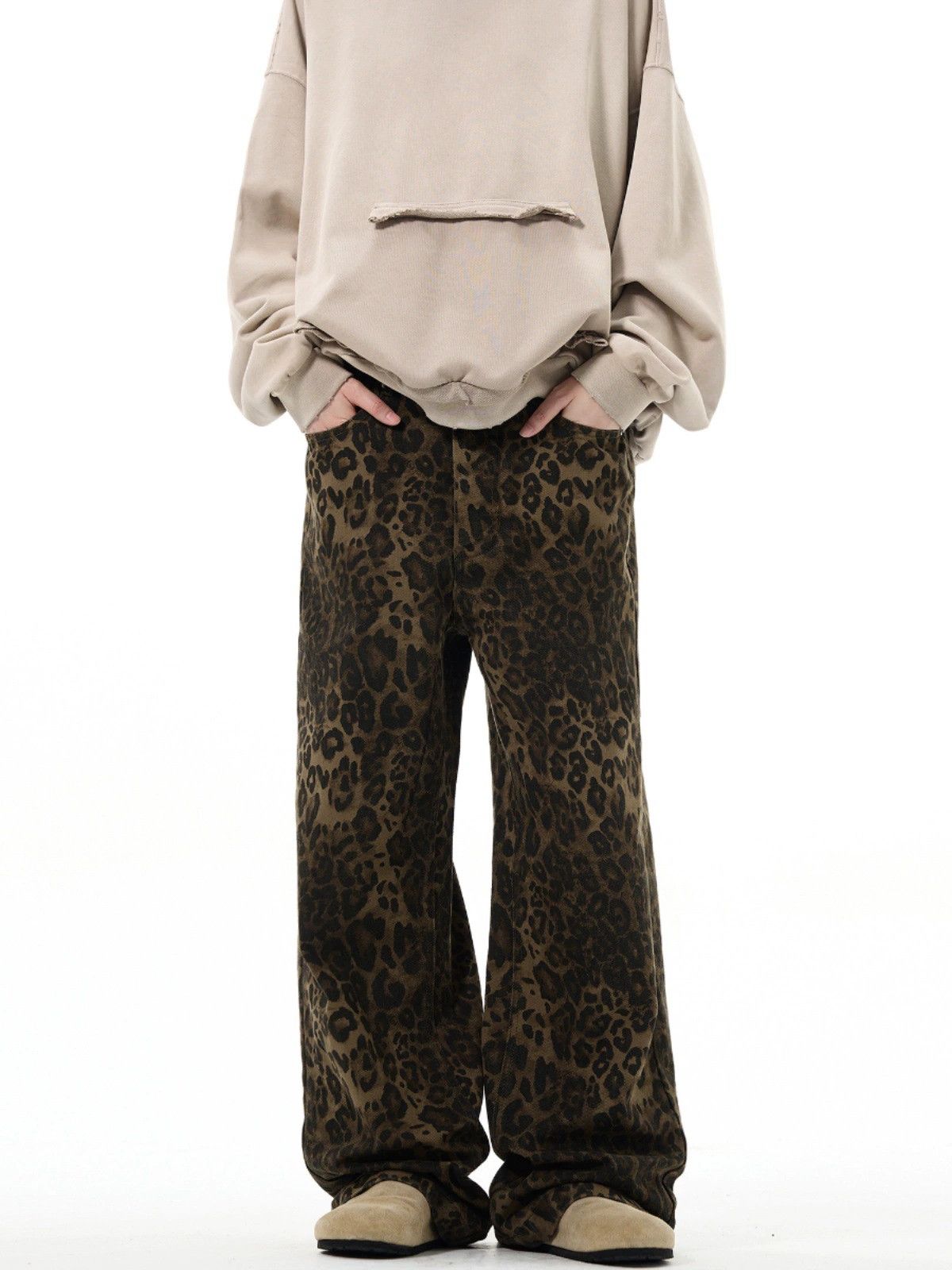 Vintage American street retro men's loose straight leopard jeans Size US 32 / EU 48 - 1 Thumbnail