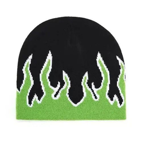 Japanese Brand Knitting Green Flame Beanie Hat Size ONE SIZE - 1 Thumbnail