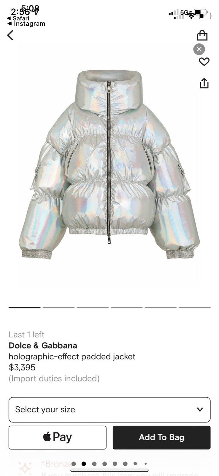 Dolce & Gabbana Dolce & Gabbana Holographic-Effect Padded Jacket Size US M / EU 48-50 / 2 - 1 Thumbnail