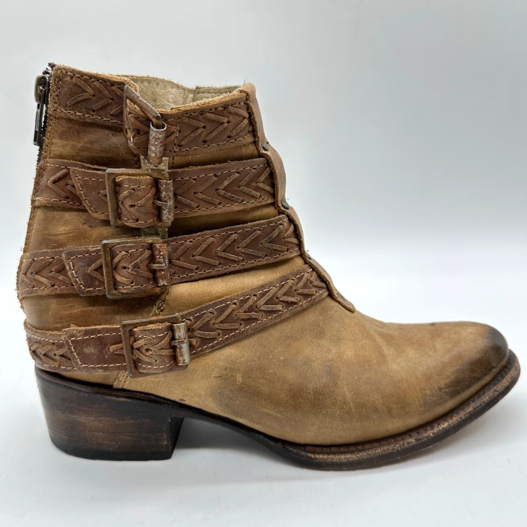FREEBIRD Freebird Womens Boots Bootie 6 Brown Leather Buckles Straps Back Zip Vintage? Size US 6 / IT 36 - 3 Thumbnail