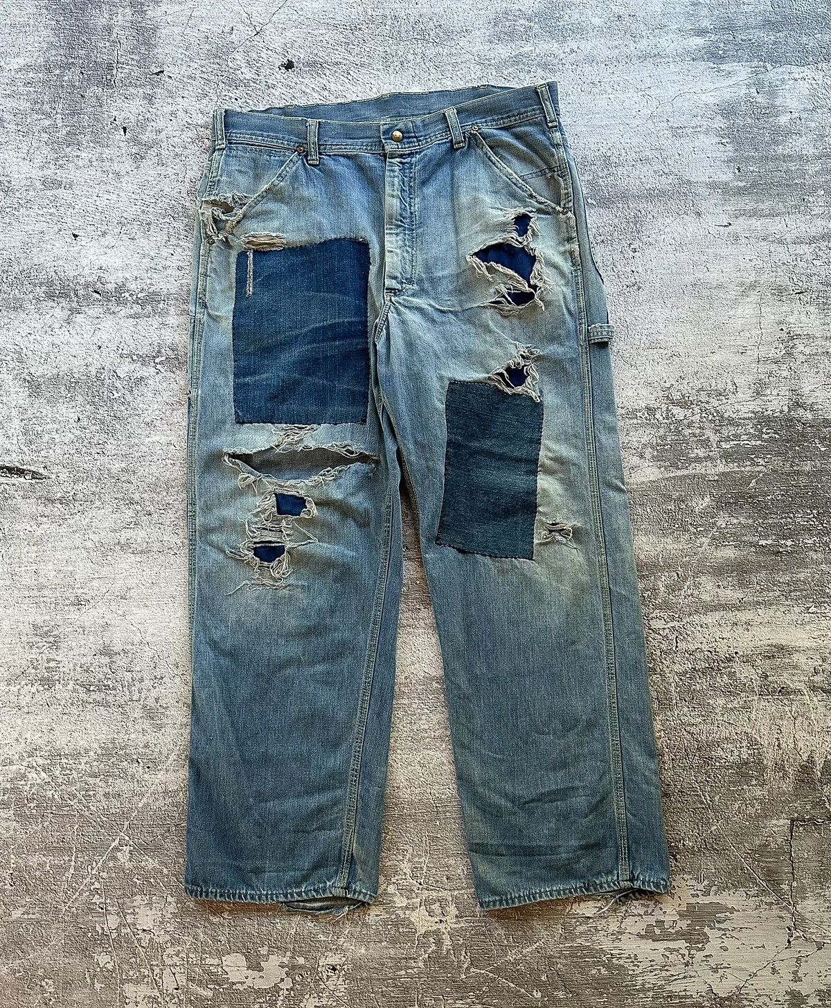 Lee THRASHED Vintage Lee Patchwork Carpenter Denim Size US 36 / EU 52 - 1 Thumbnail