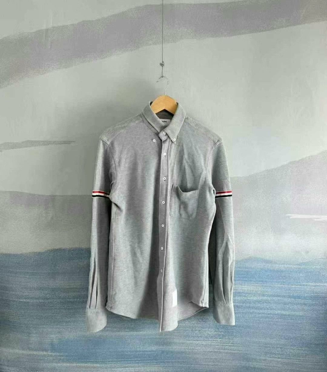 Thom Browne gray striped knit shirt by Thom Browne Size US M / EU 48-50 / 2 - 1 Thumbnail