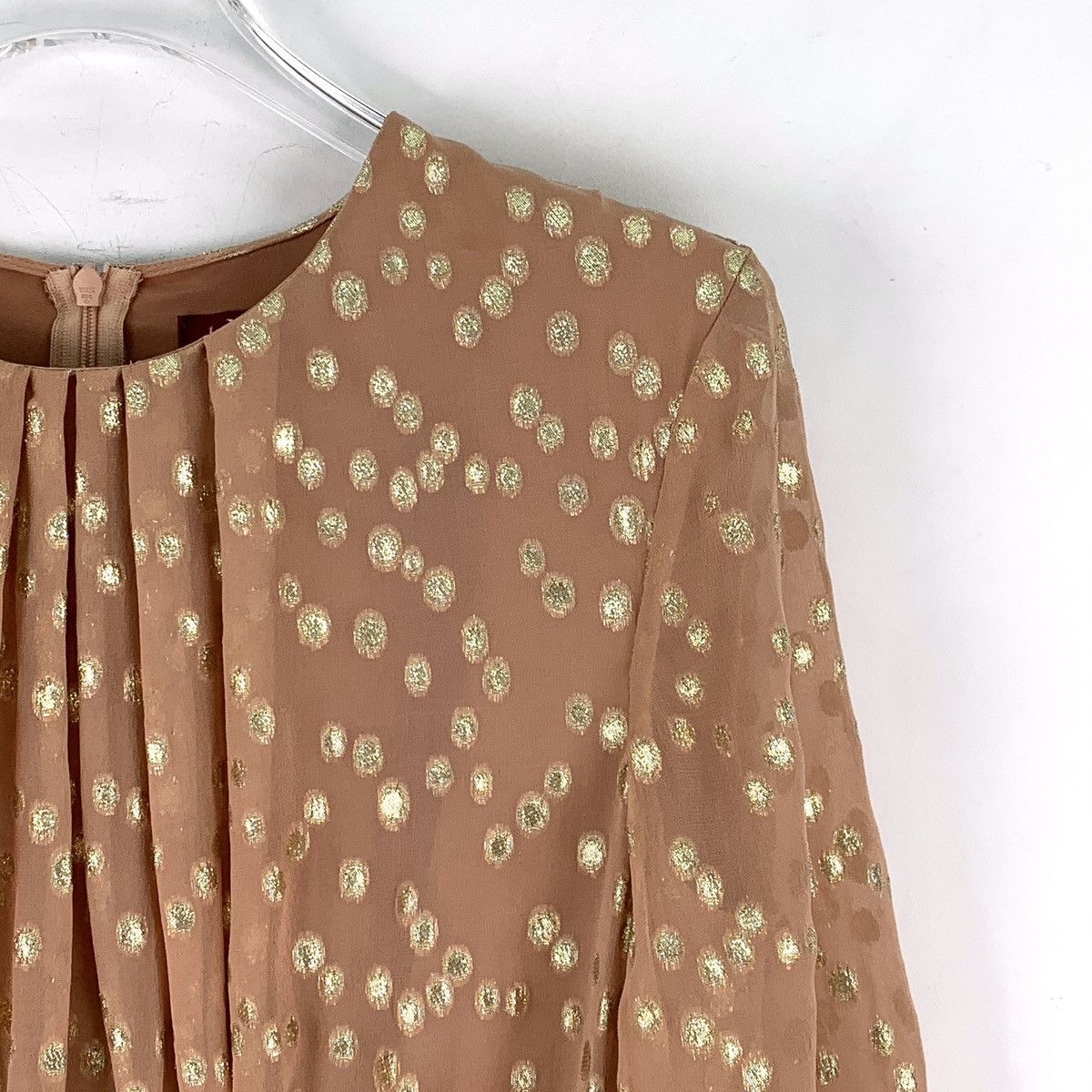 Max Mara Maxmara Orange Polka Dot Ruched Silk Long Sleeve Dress K26WX Size S / US 4 / IT 40 - 3 Thumbnail