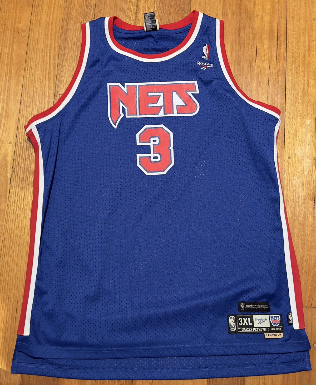 image of Drazen Petrovic Jersey Reebok Hardwood Classics 3Xl 2000S in Blue, Men's (Size 2XL)