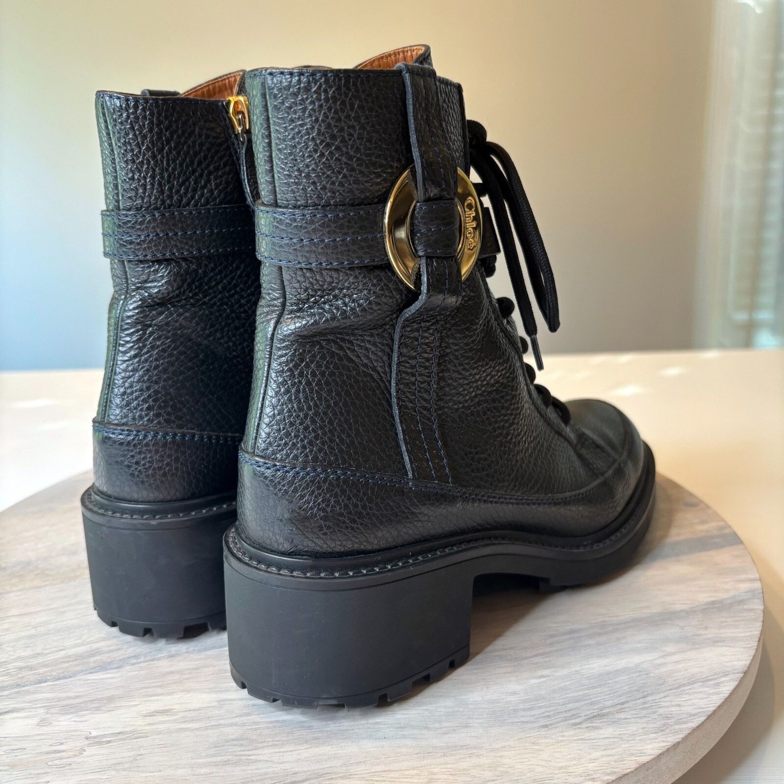 Chloe Chloé Darryl Black Leather Ankle Combat Boots EU Sz 39 US 9 Size US 9 / IT 39 - 7 Thumbnail