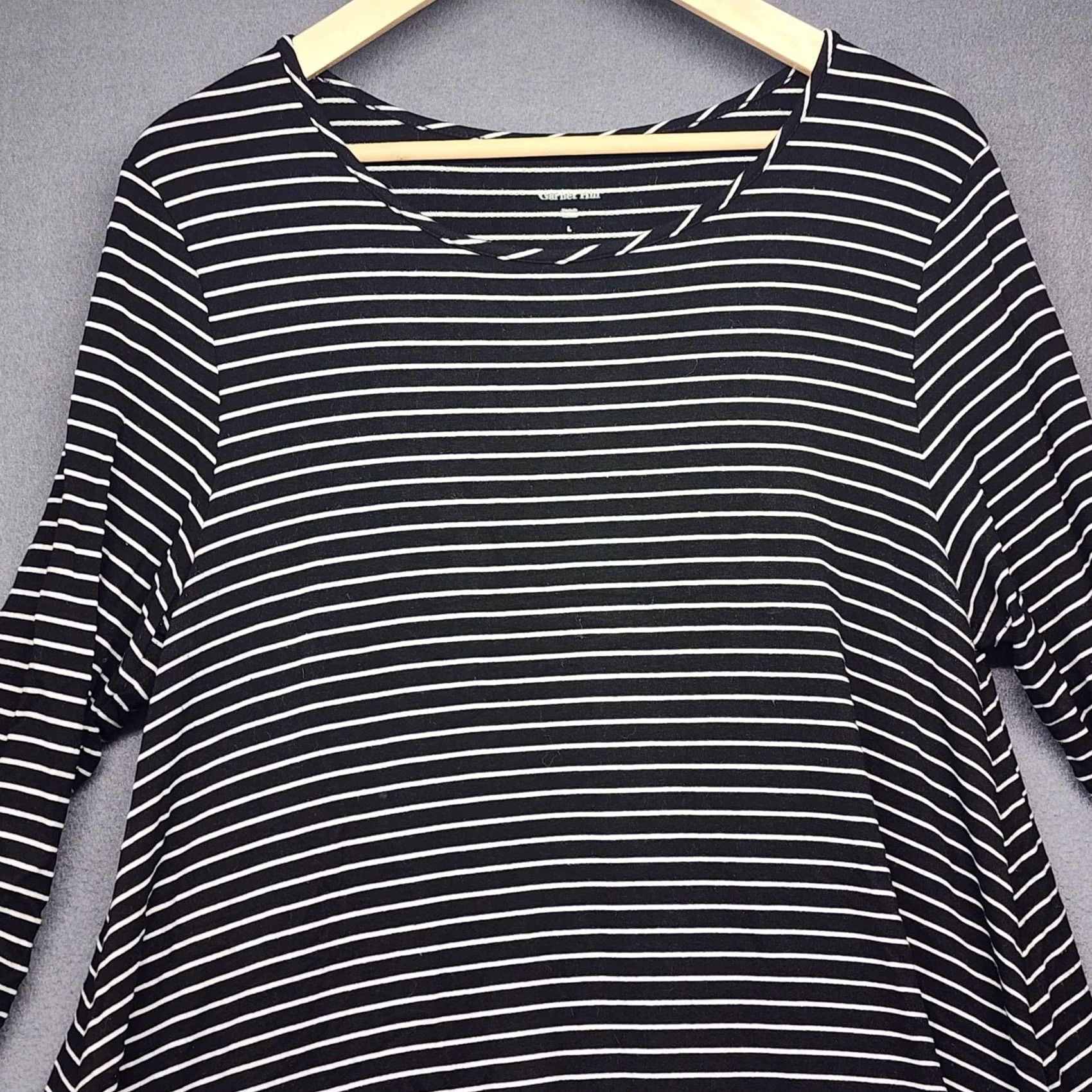 Vintage Garnet Hill Dress Womens Large Black White Striped Knit 3/4 Sleeve Casual Knee Length A-Line Size L / US 10 / IT 46 - 6 Thumbnail