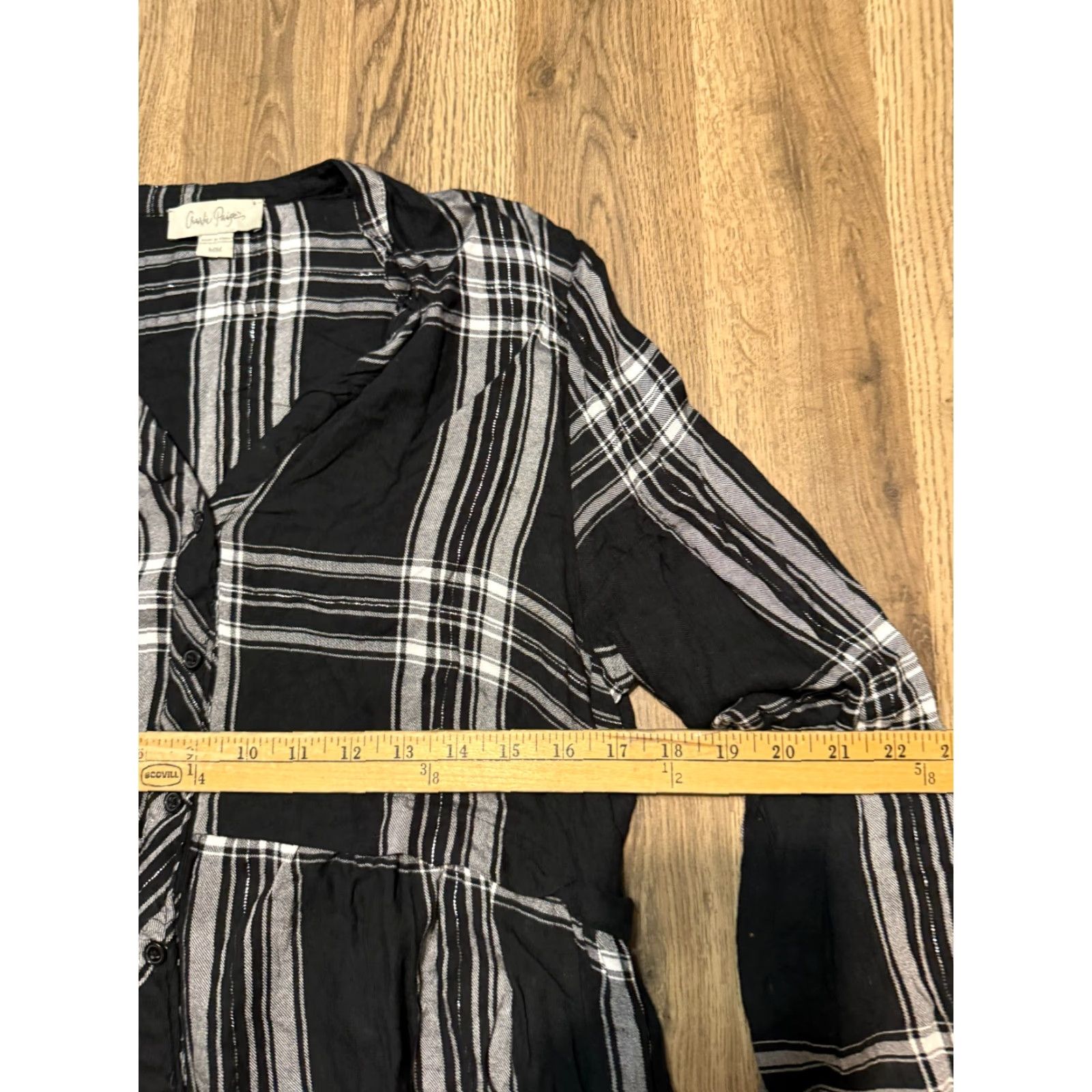Paige Charlie Paige Shirt Womens Medium Black White Silver Plaid Long Sleeve Button Up Size M / US 6-8 / IT 42-44 - 6 Thumbnail