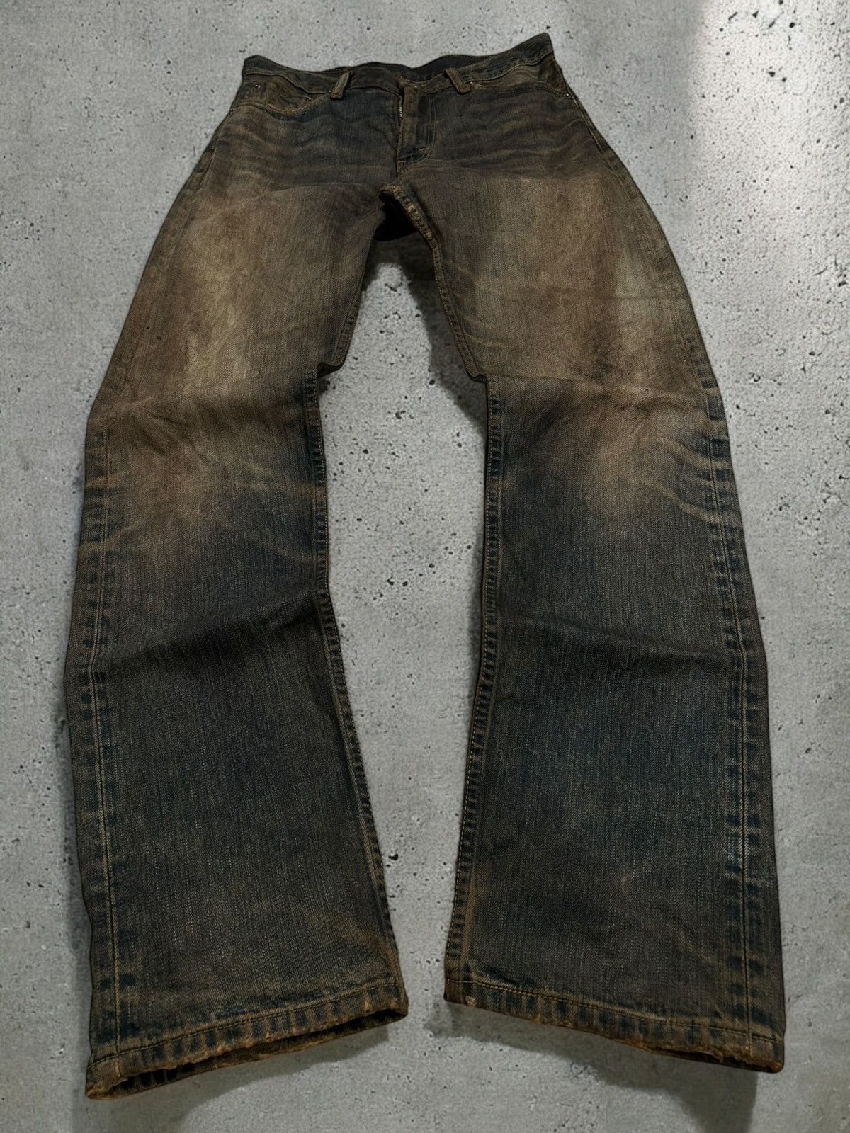 Vintage Levis 505 Mud Washed Distressed Straight Cut
