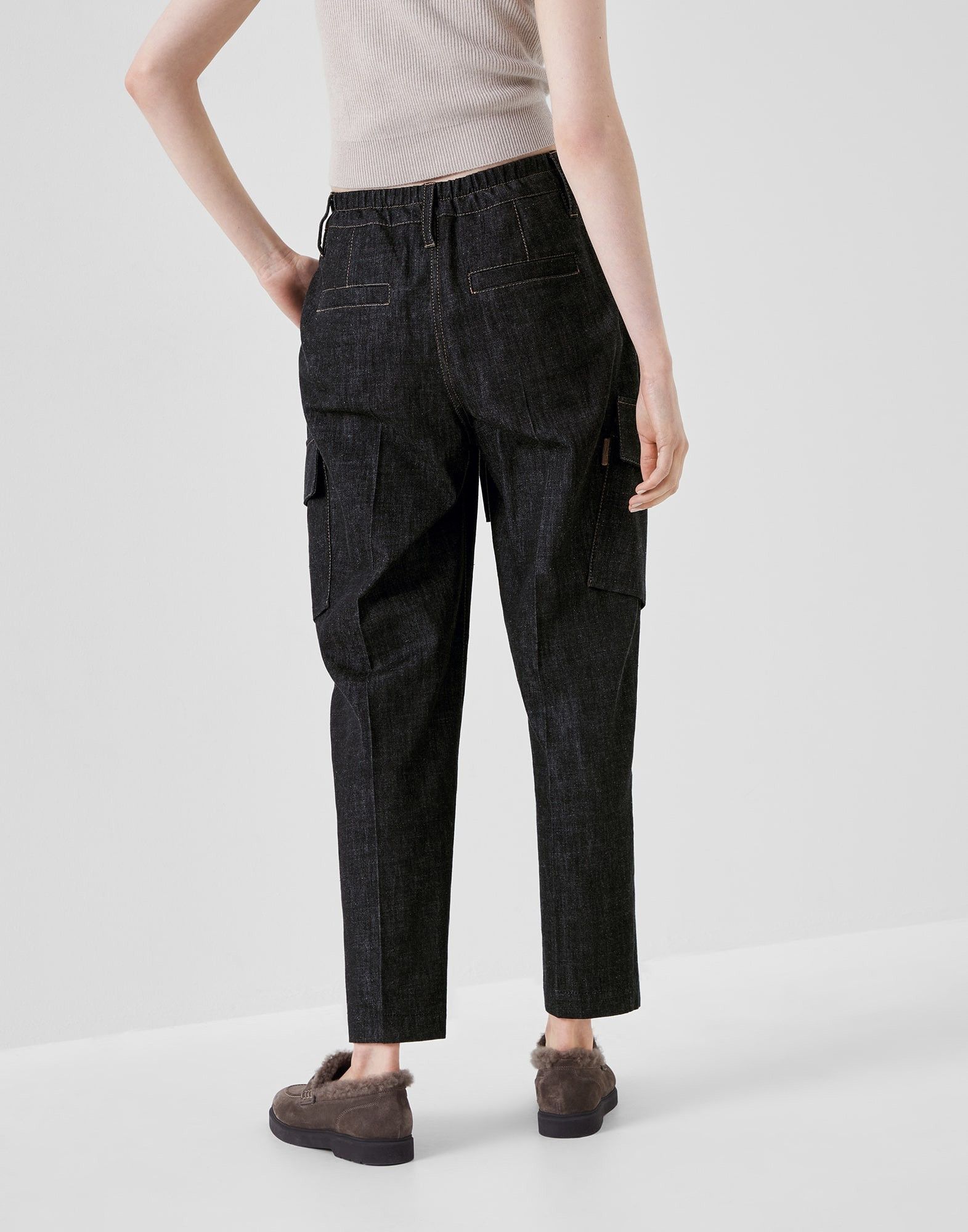 Brunello Cucinelli o1y0725 Denim Cargo Pant in Black Size 25" / US 0 / IT 36 - 2 Thumbnail