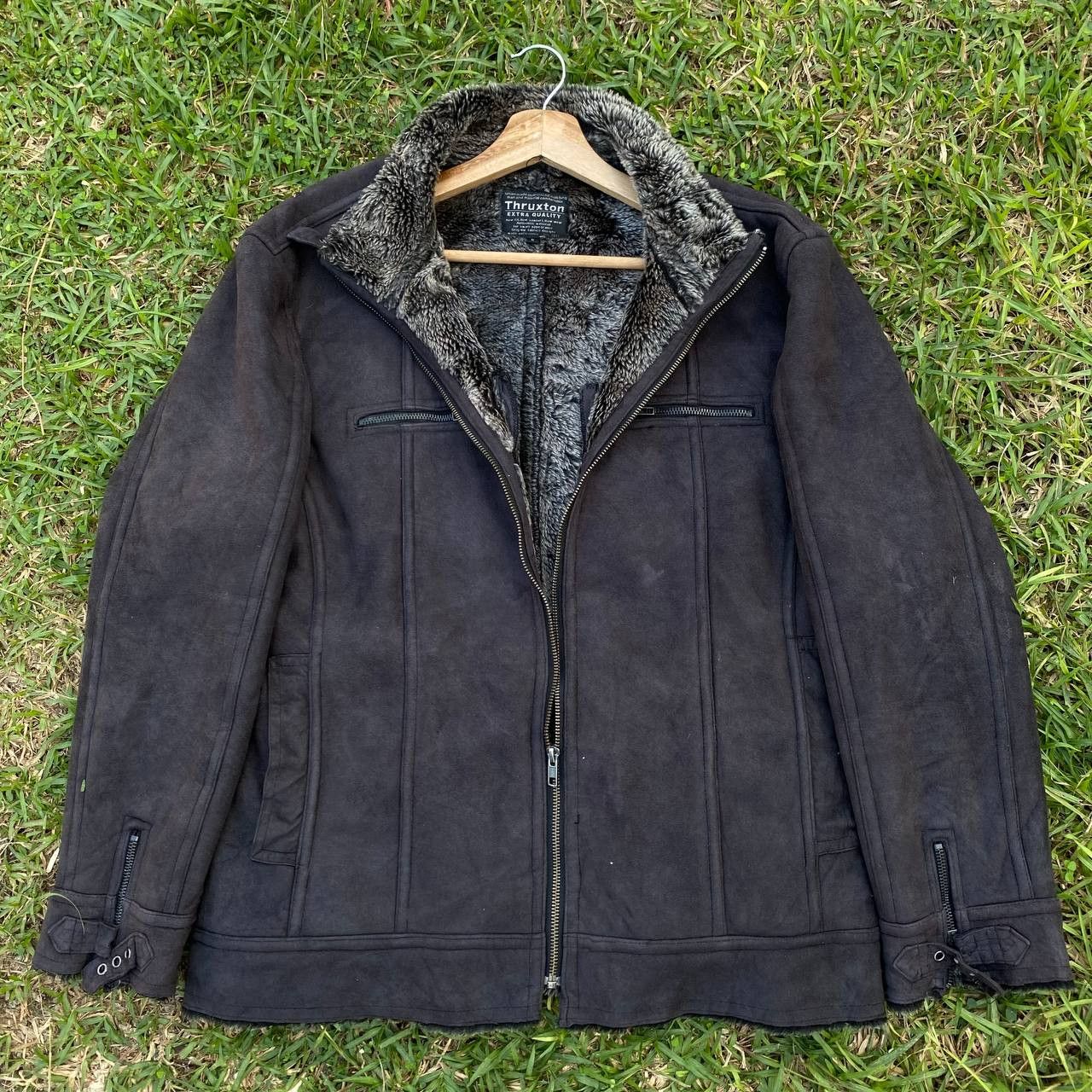 image of If Six Was Nine x Union Made Vintage Moleskine Zipper Jacket Sherpa Lining By Thruxton in Black (Si