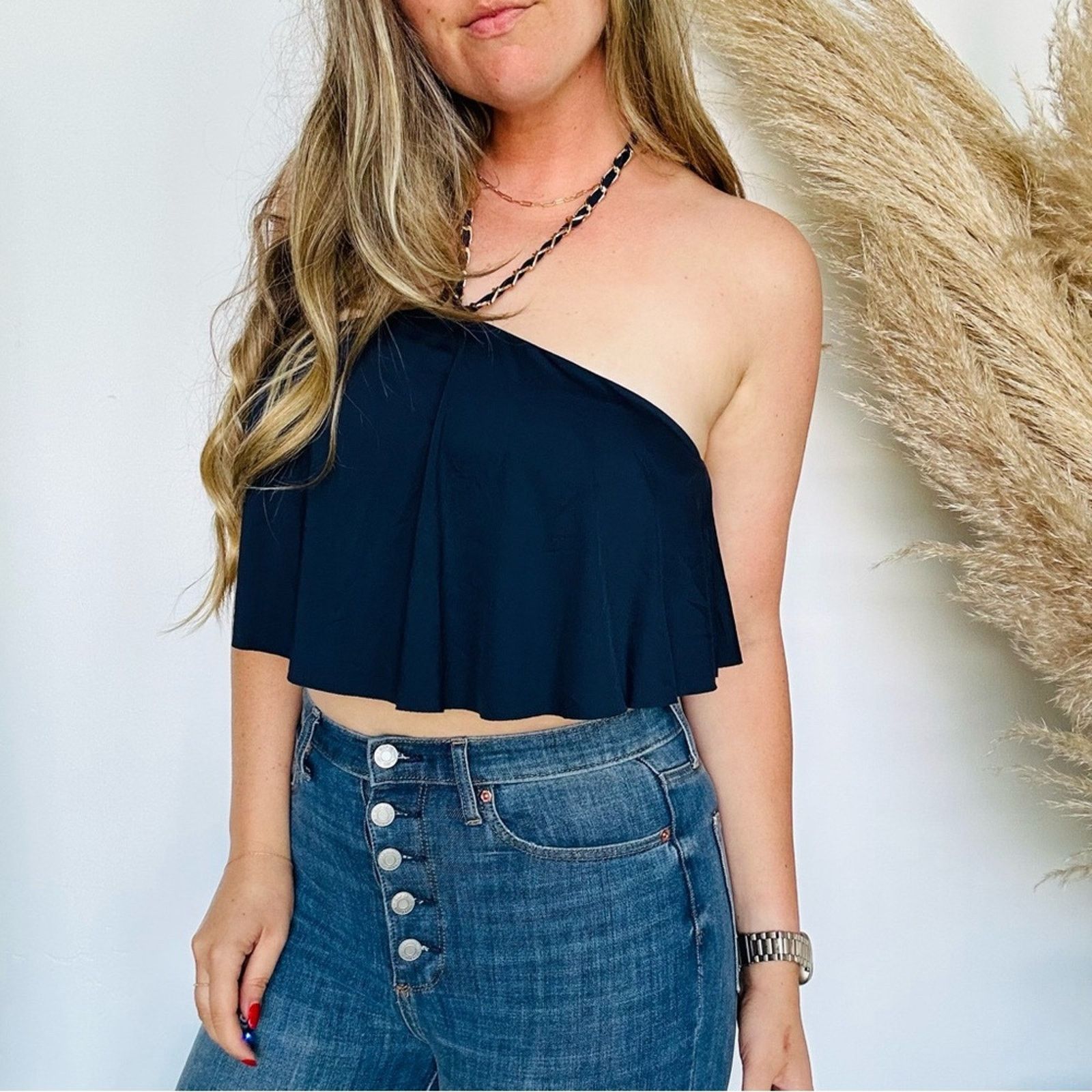 Michael Kors NEW MK MICHAEL KORS Navy Gold Chain Ruffle Bikini Crop Top Size M / US 6-8 / IT 42-44 - 9 Thumbnail
