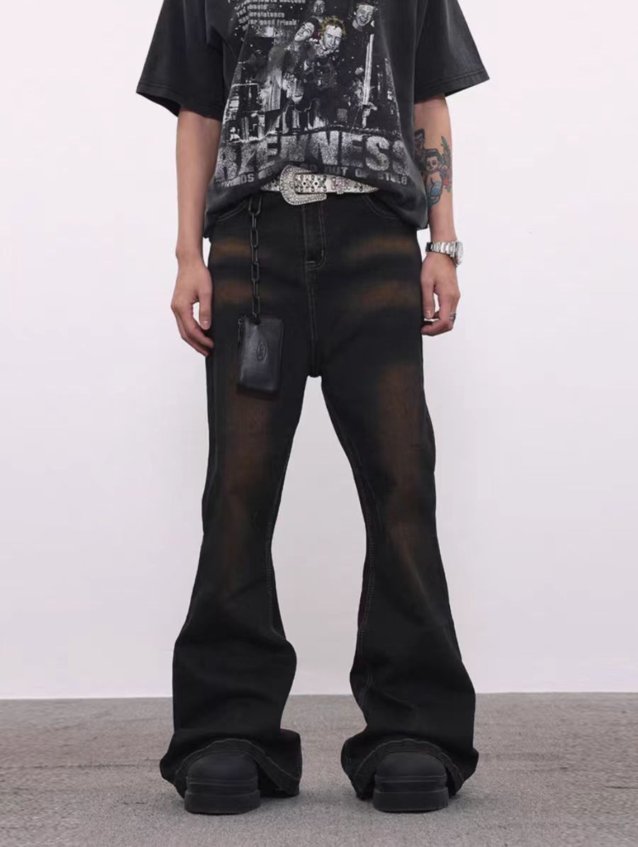 Japanese Brand × Jean Aged colorblocked micro flare jeans Size US 30 / EU 46 - 1 Thumbnail