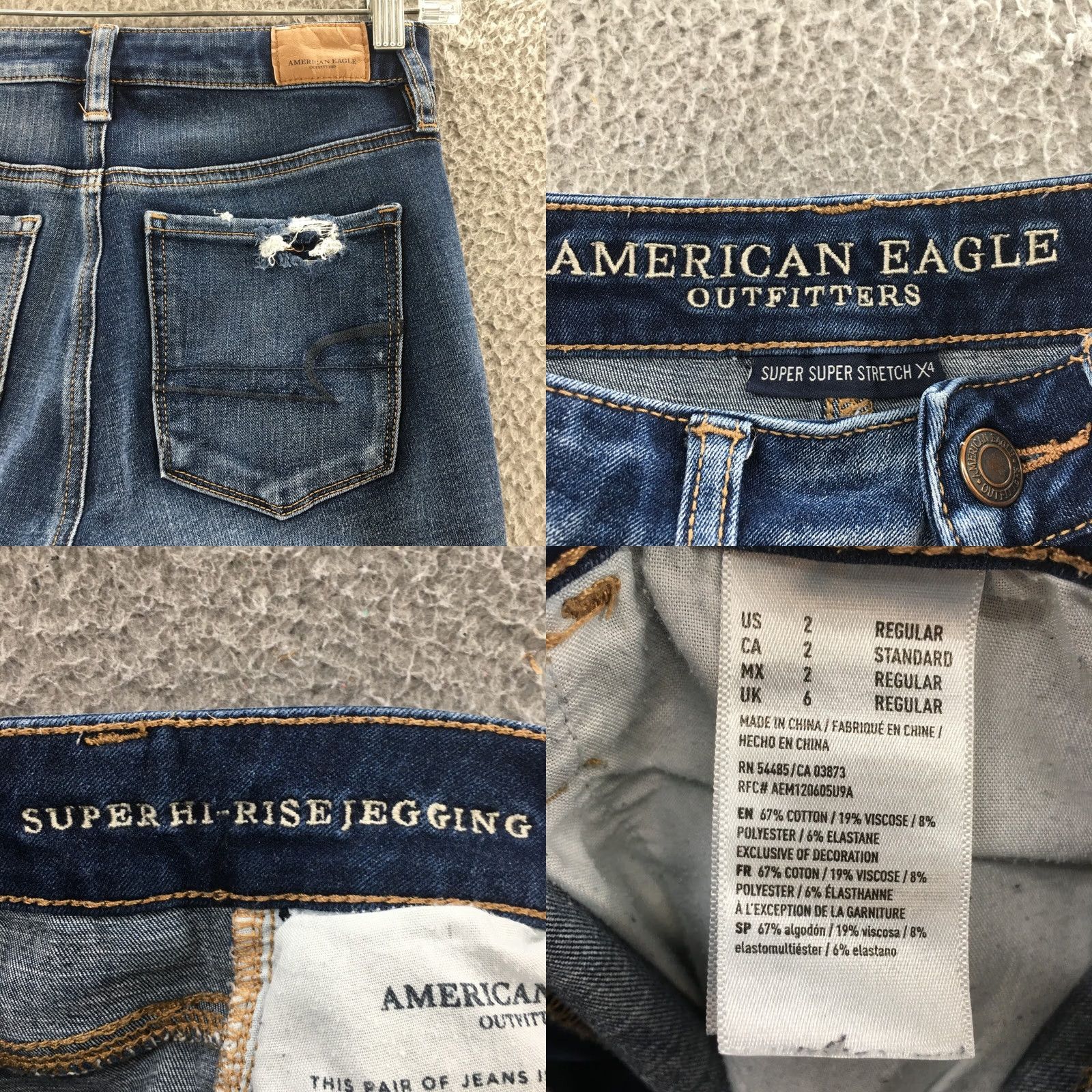 American Eagle Outfitters American Eagle Jegging Jeans Womens 2R Blue Denim Distressed Zip Trousers Pants Mid Rise 28 Inseam Girls Mens Womens Size 26" / US 2 / IT 38 - 10 Thumbnail
