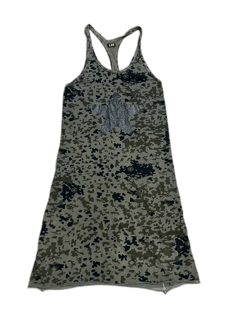 Le Grande Bleu (L.G.B.) Vintage Camouflage Star Print Tank Dress Size M / US 6-8 / IT 42-44 - 1 Thumbnail