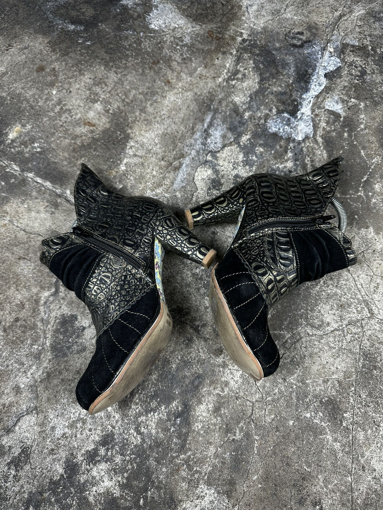 Japanese Brand 2000s Vintage Avant Garde Crocodile Leather Y2k Heel Boots Size US 9 / IT 39 - 4 Thumbnail