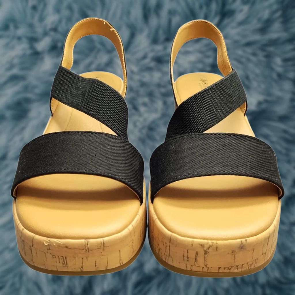 Vintage LifeStride Odette Strappy Wedge Sandals Womens 9.5M Brown & Black Cushion Support Size US 10 / IT 40 - 1 Thumbnail
