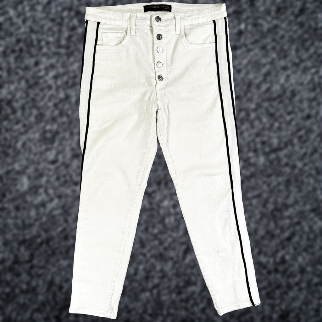 Veronica Beard Veronica Beard Jeans Womens 32/14 White Side Stripe Skinny High Rise Denim Tailored Stretch Pockets USA Size 24" / US 00 / IT 34 - 1 Thumbnail
