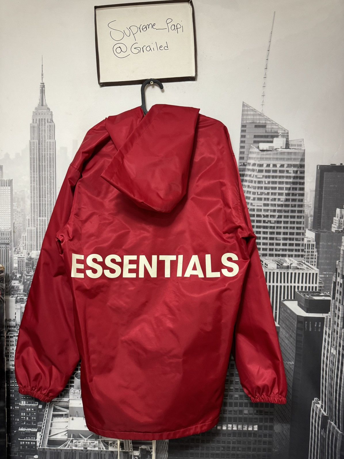FOG Fear of God Essentials Graphic Hooded Jacket SZ S Red💥