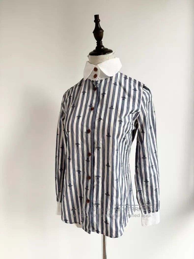 Vivienne Westwood Vivienne Westwood Blue Striped Embroidered Saturn Shirt Size M / US 6-8 / IT 42-44 - 3 Thumbnail