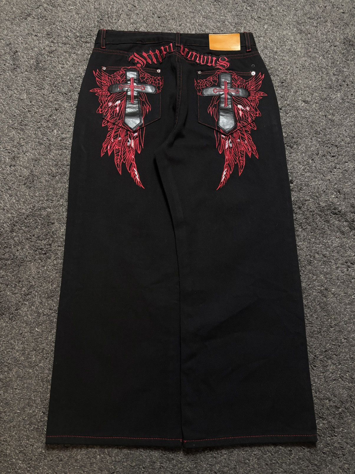 Jean × Vintage Vintage very rare cross wings medieval red black baggy jeans Size US 34 / EU 50 - 2 Thumbnail