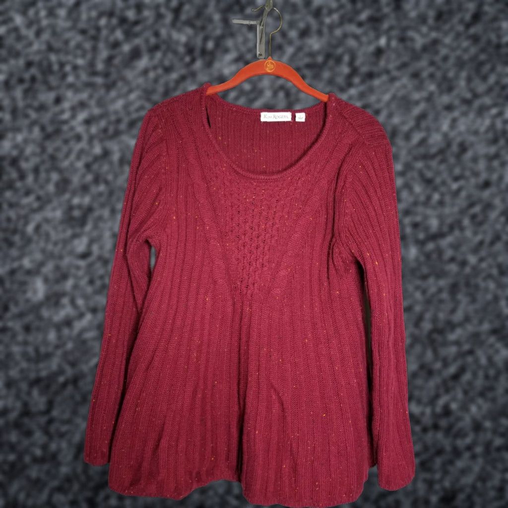 Vintage Kim Rogers Womens Maroon Cable Knit Long Sleeve Flowy Pullover Sweater L Size L / US 10 / IT 46 - 1 Thumbnail