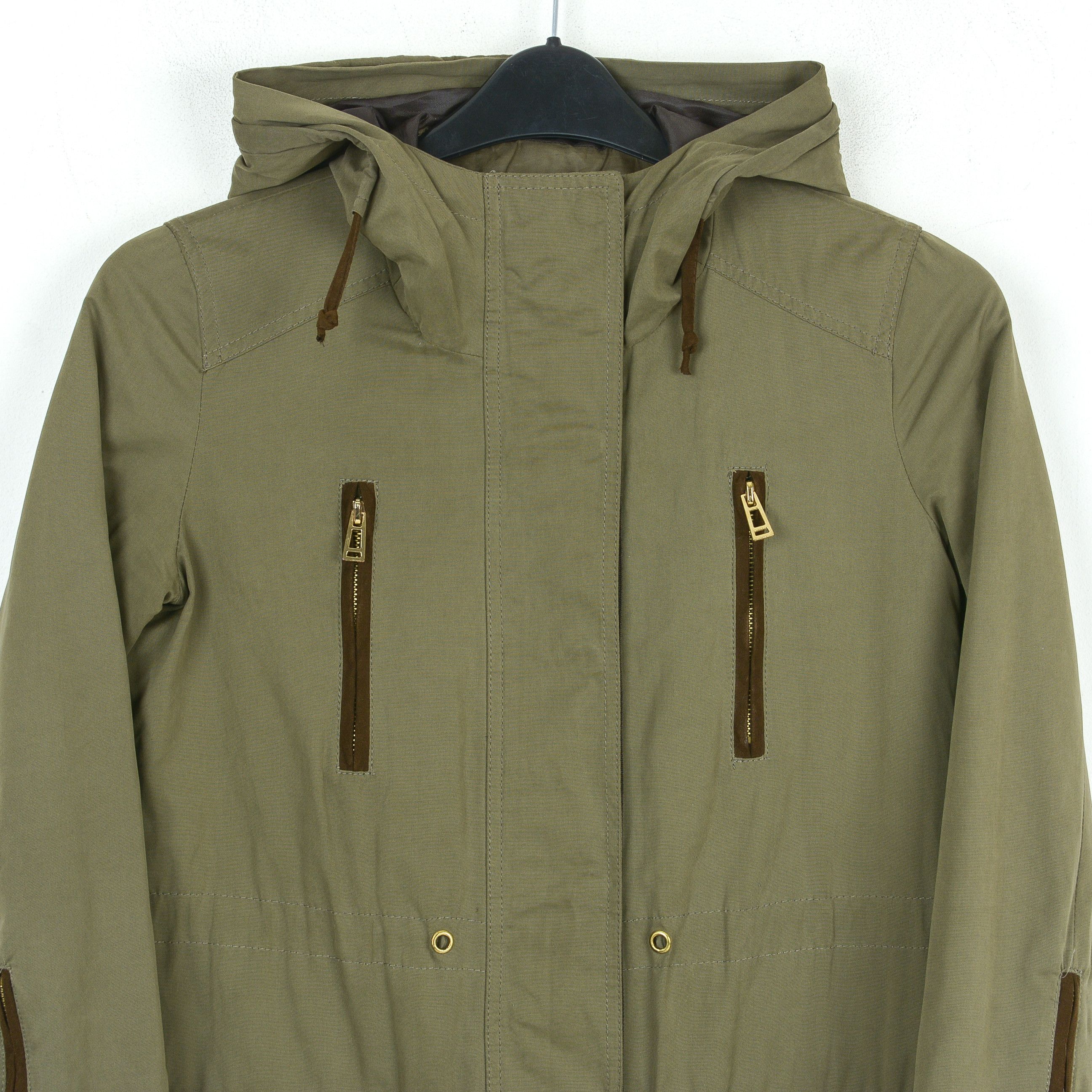 Zara Hooded Jacket Padded Coat Parka Full Zip Up Khaki Outerwear Size XS / US 0-2 / IT 36-38 - 3 Thumbnail