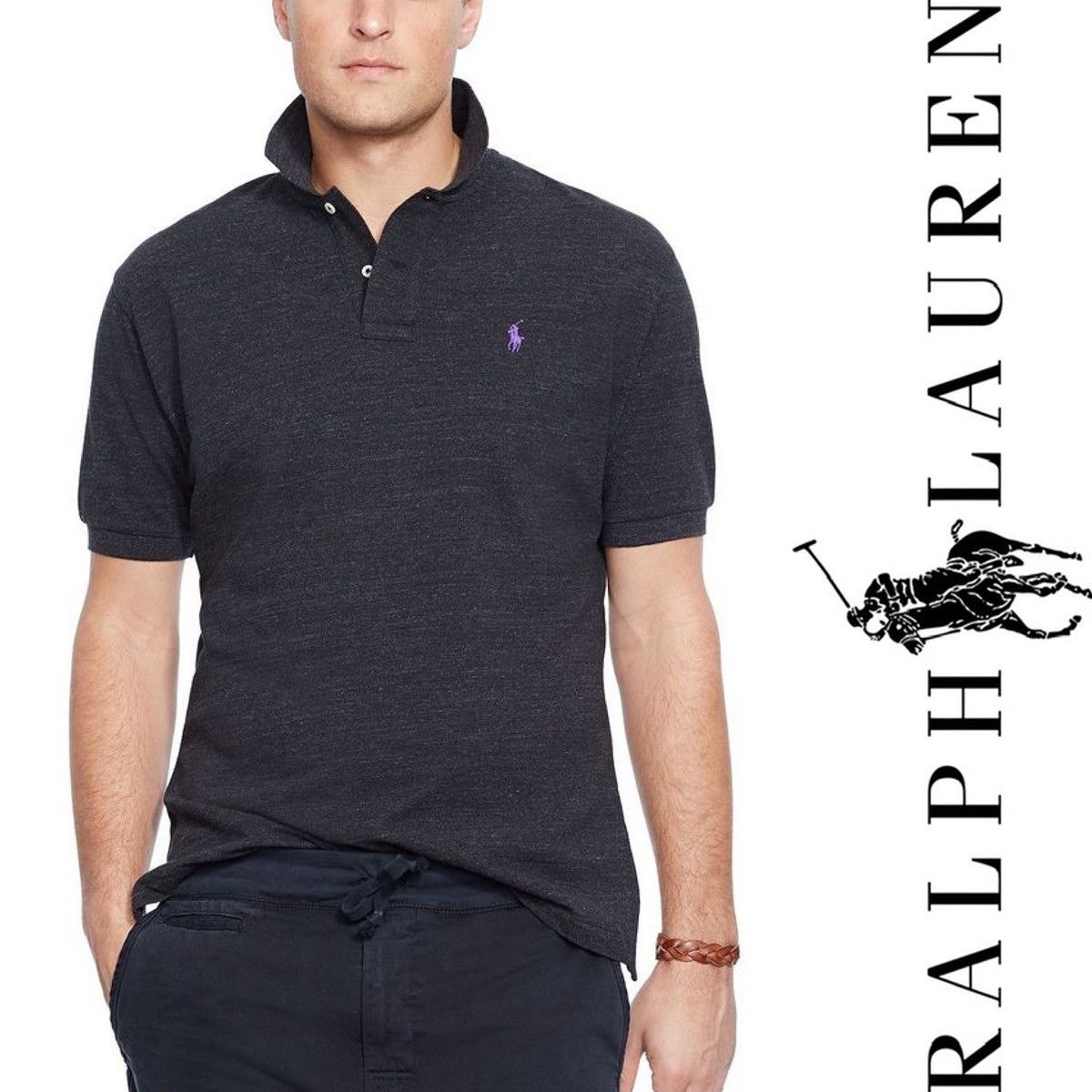Designer × Polo Ralph Lauren POLO RALPH LAUREN Classic Fit Mesh Polo Black Marl XXL Tall Size US XXL / EU 58 / 5 - 1 Thumbnail