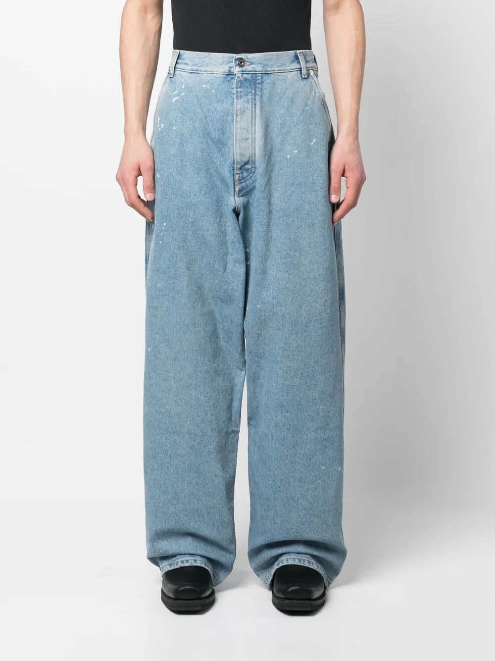 Off-White o1gr1nt0125 Paint Wide Leg Tapered Jeans in Medium Blue Size US 31 - 2 Thumbnail