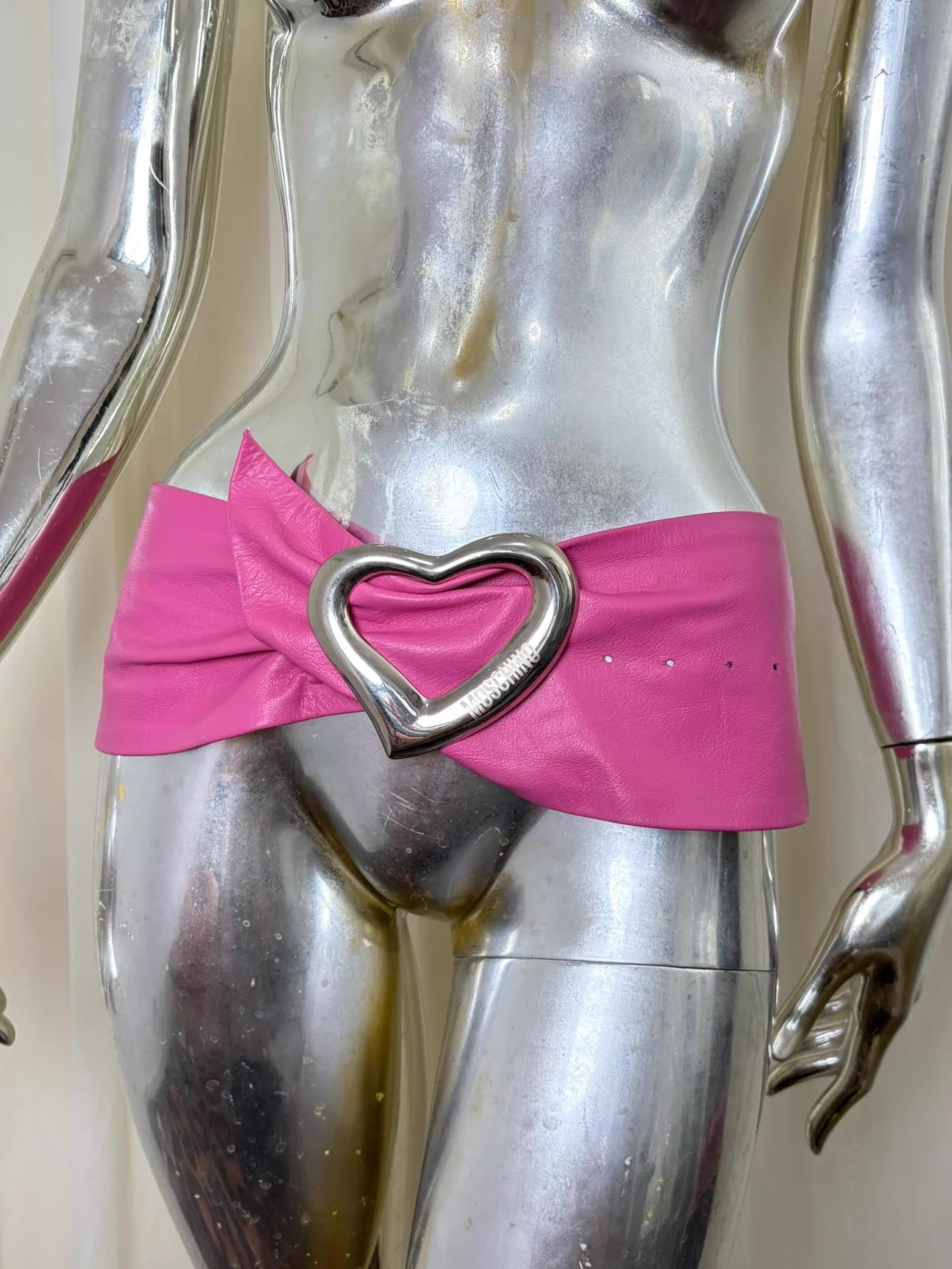 Moschino Moschino Vtg Pink Leather Heart Buckle Irregular Wide Belt Size ONE SIZE - 4 Thumbnail
