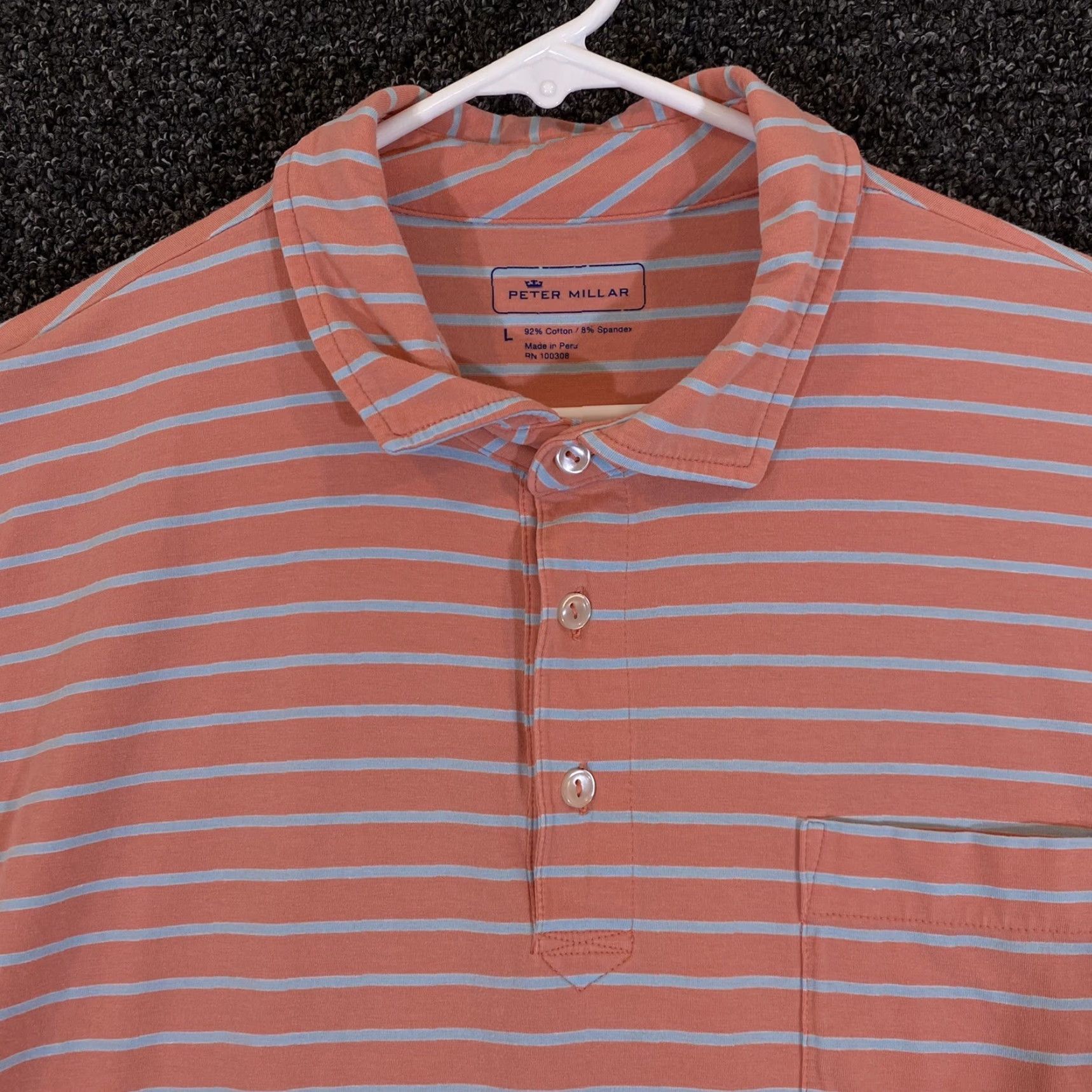 Peter Millar PETER MILLAR Polo Shirt Mens Large Golf Salmon Pink Blue Striped Sport Shirt Size US L / EU 52-54 / 3 - 2 Thumbnail